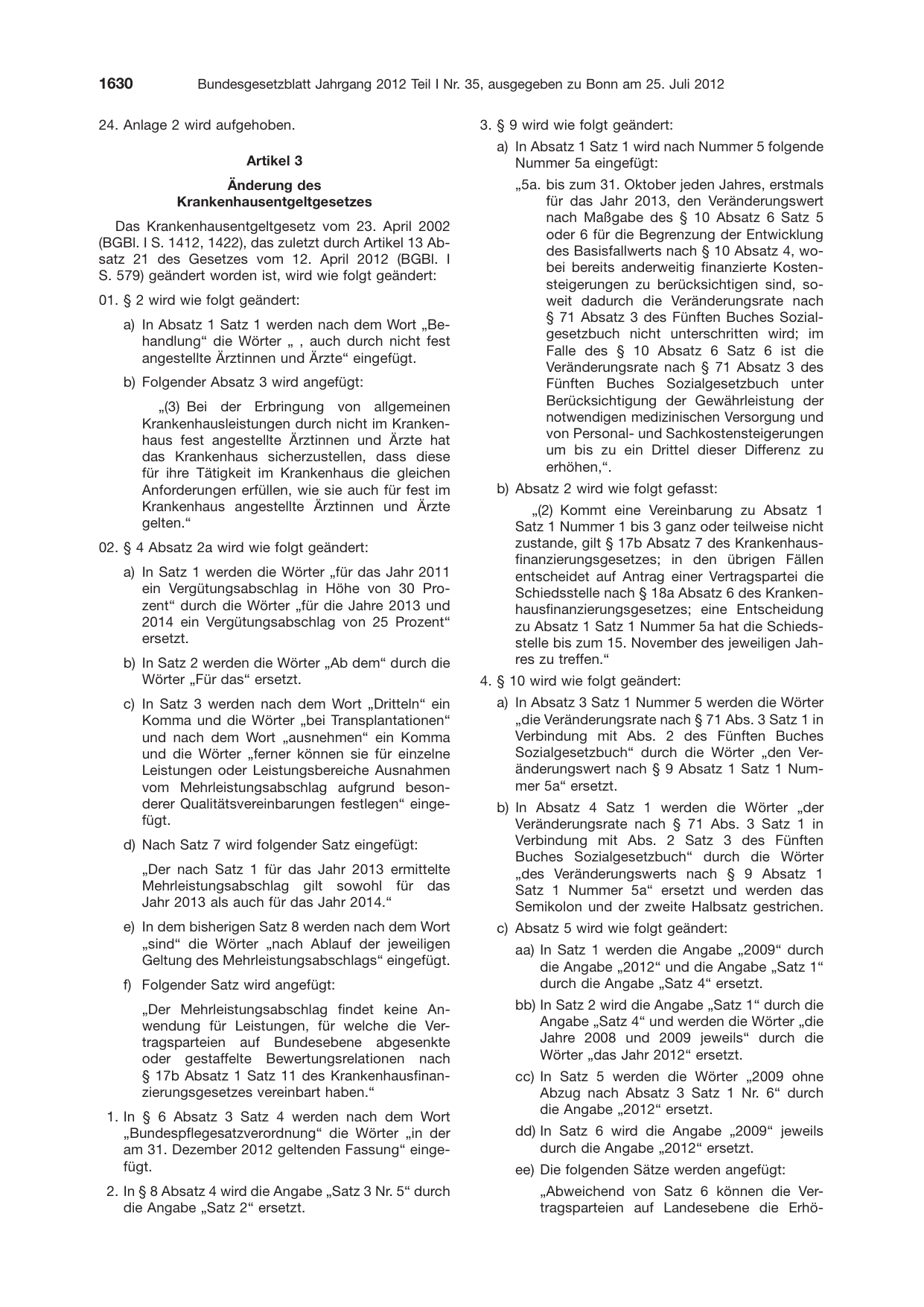 BGBl. 2012, Seite 1630 — Originalseite als Abbildung