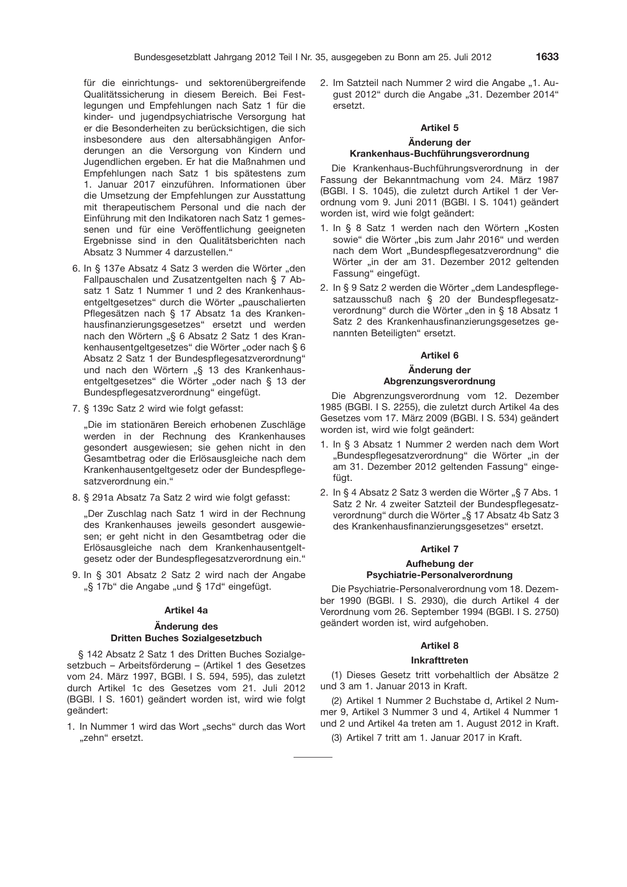 BGBl. 2012, Seite 1633 — Originalseite als Abbildung