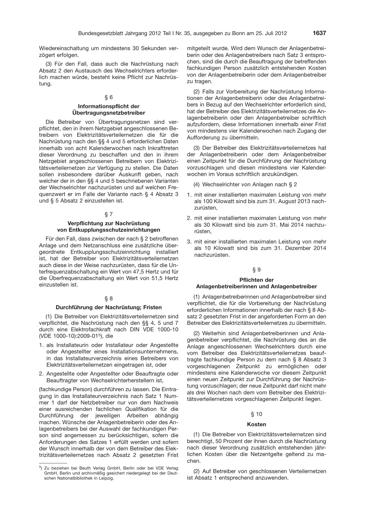 BGBl. 2012, Seite 1637 — Originalseite als Abbildung