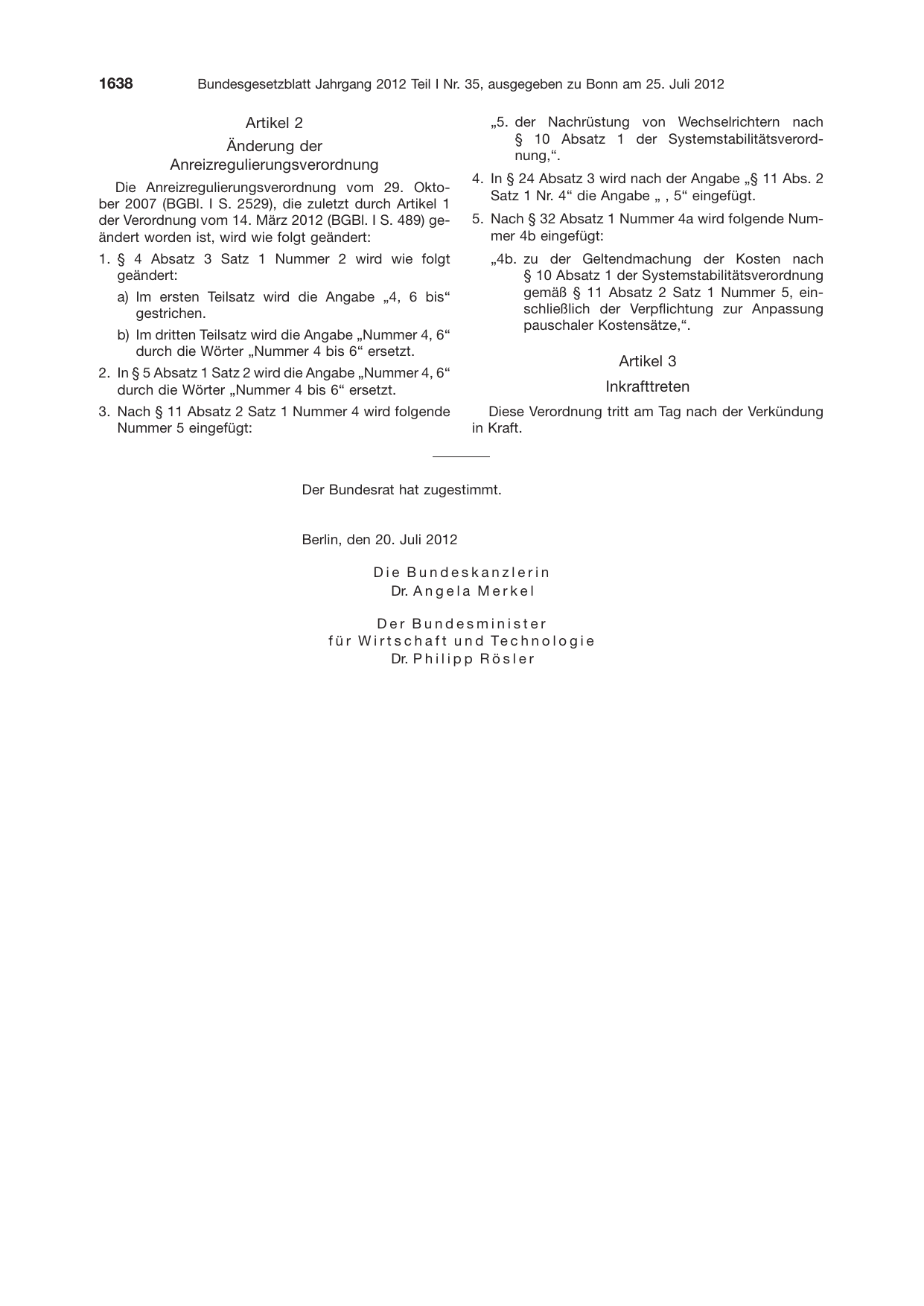 BGBl. 2012, Seite 1638 — Originalseite als Abbildung