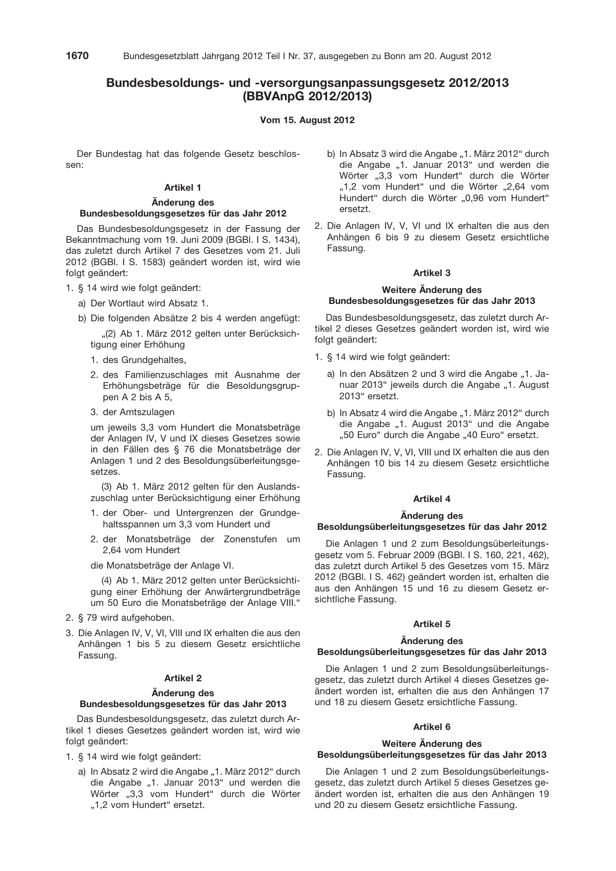 BGBl. 2012, Seite 1670 — Originalseite als Abbildung