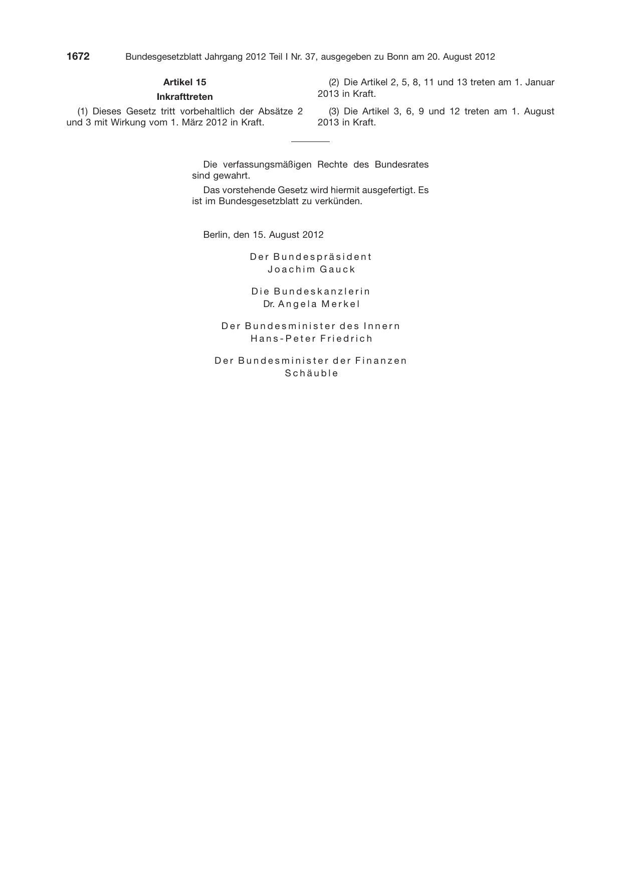 BGBl. 2012, Seite 1672 — Originalseite als Abbildung