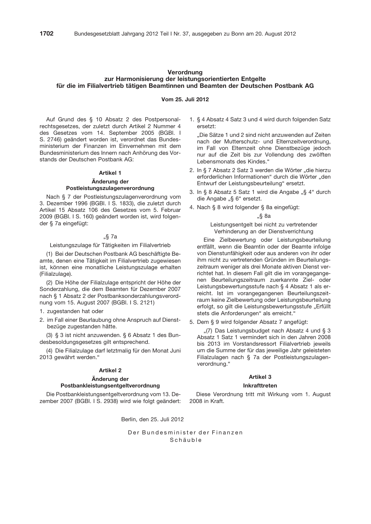 BGBl. 2012, Seite 1702 — Originalseite als Abbildung