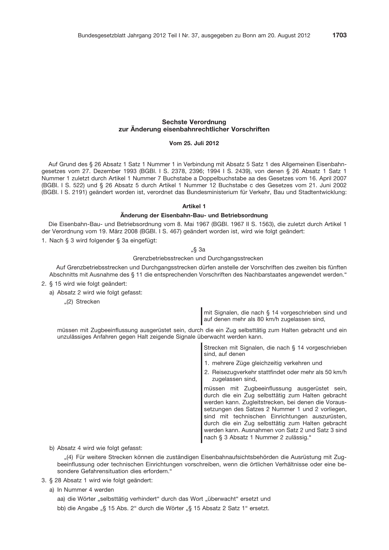 BGBl. 2012, Seite 1703 — Originalseite als Abbildung