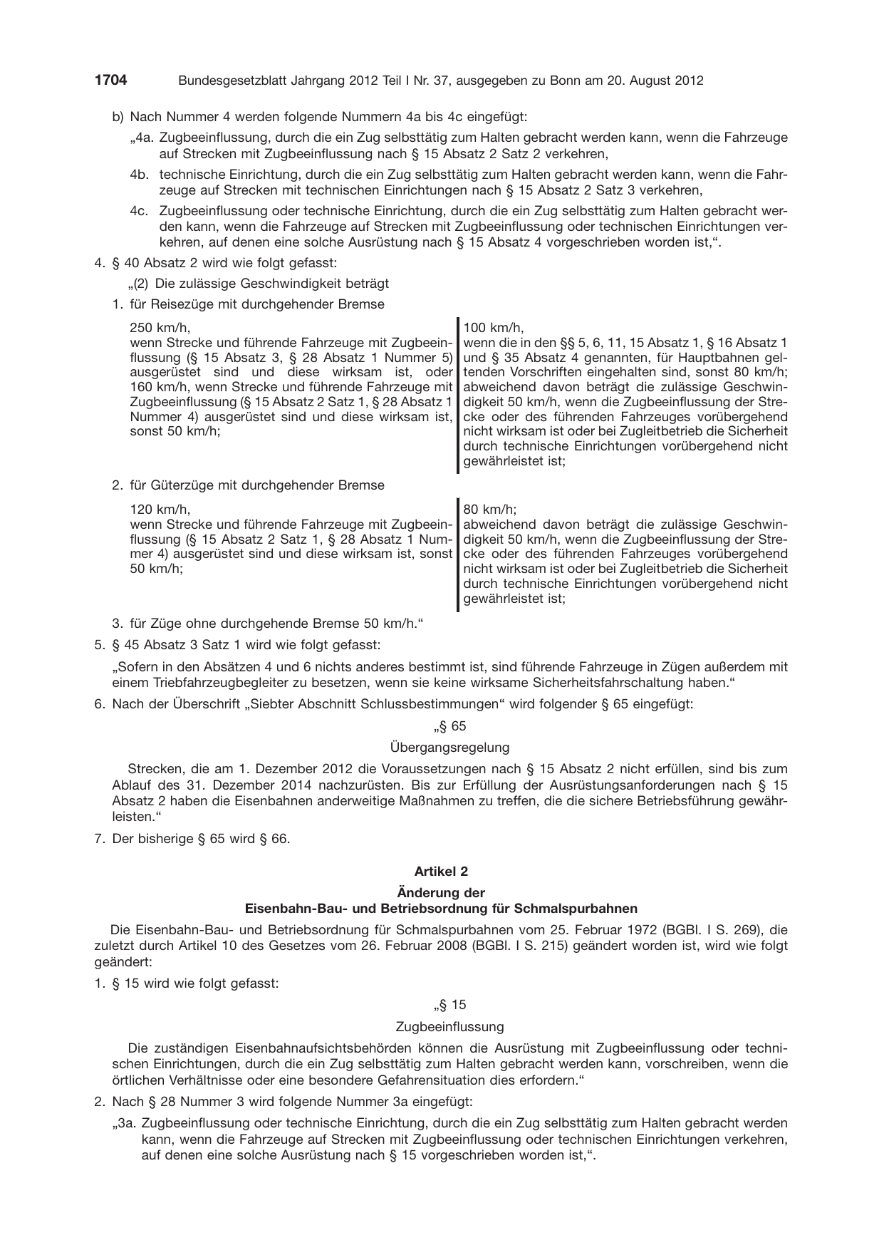 BGBl. 2012, Seite 1704 — Originalseite als Abbildung