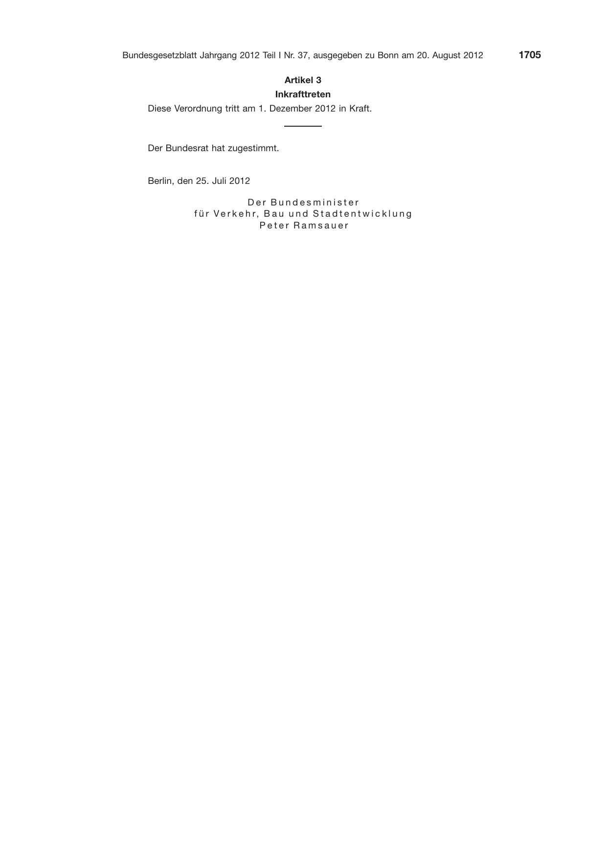 BGBl. 2012, Seite 1705 — Originalseite als Abbildung