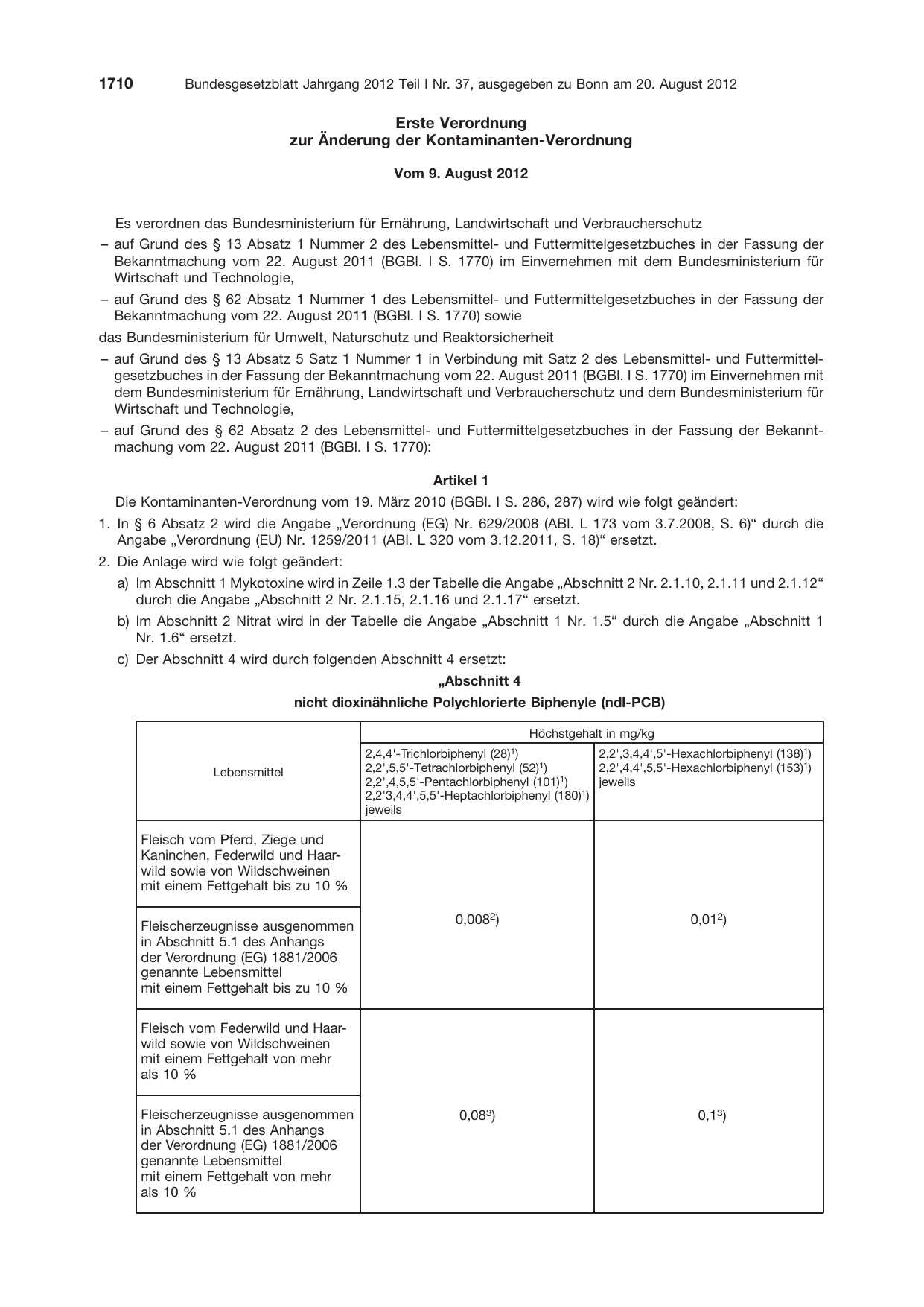 BGBl. 2012, Seite 1710 — Originalseite als Abbildung