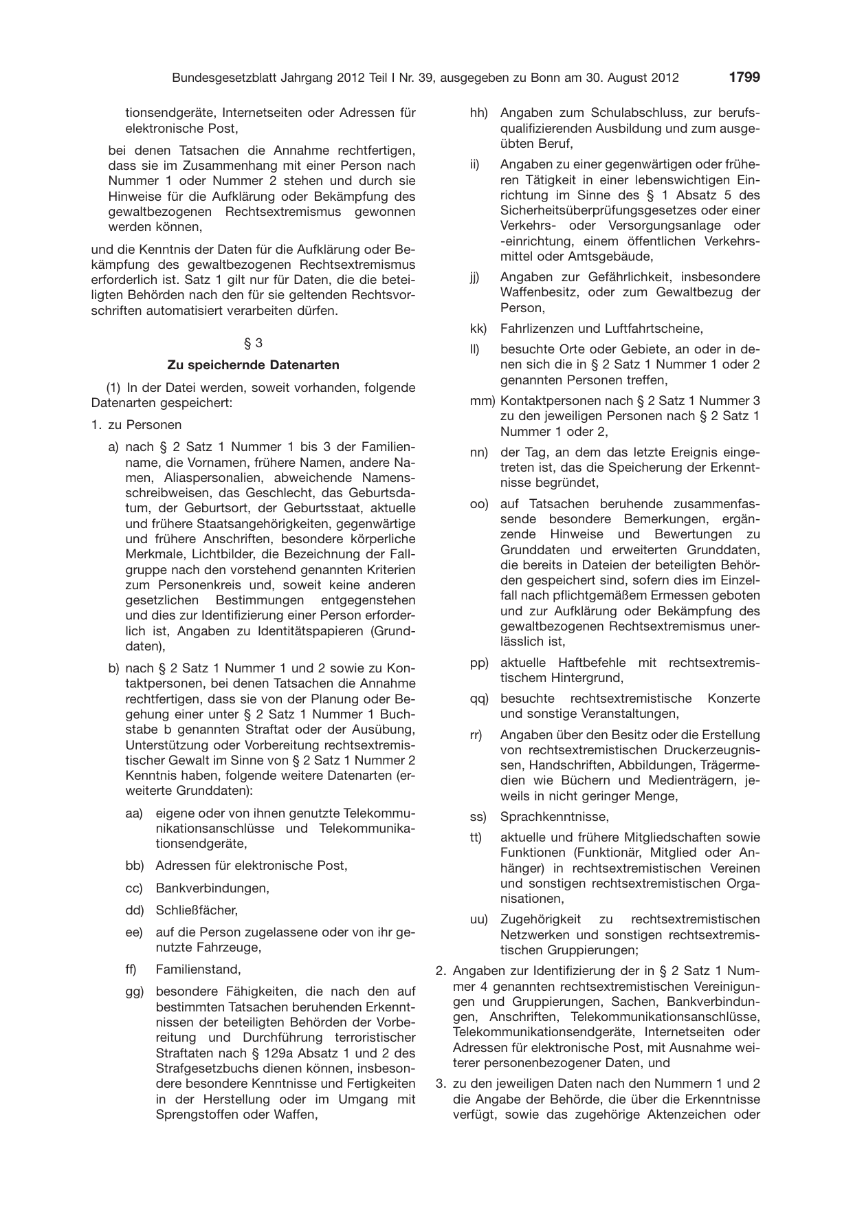 BGBl. 2012, Seite 1799 — Originalseite als Abbildung