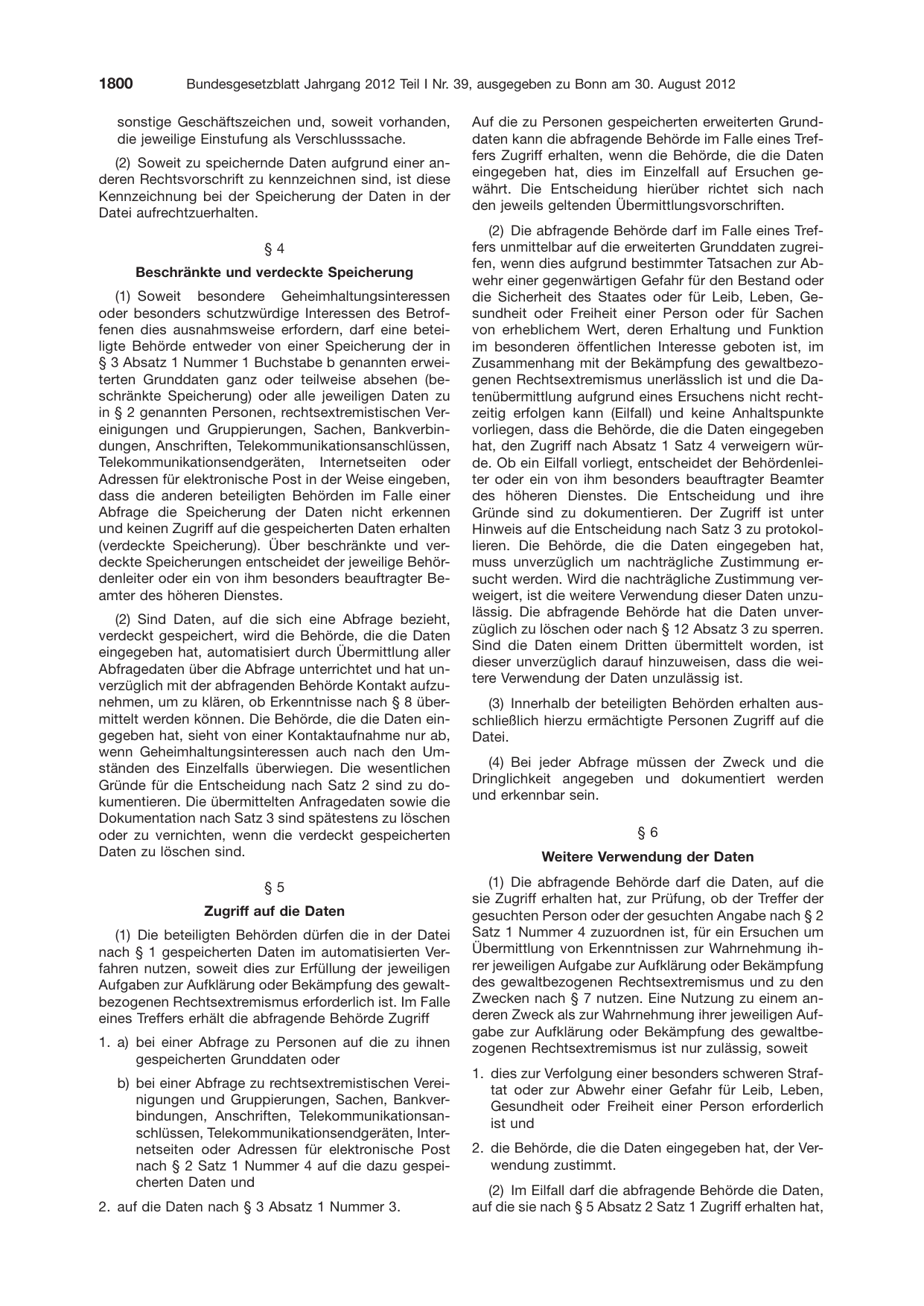 BGBl. 2012, Seite 1800 — Originalseite als Abbildung