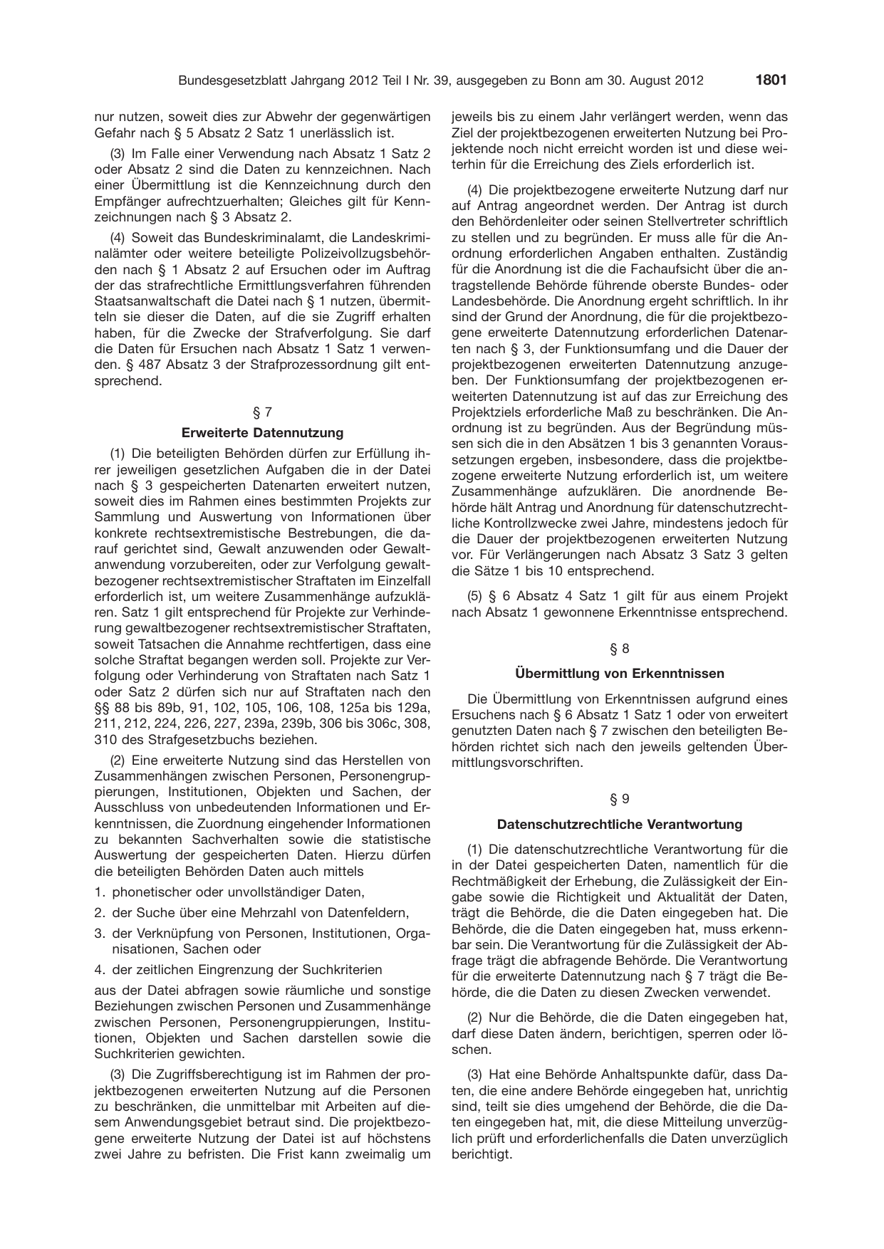 BGBl. 2012, Seite 1801 — Originalseite als Abbildung