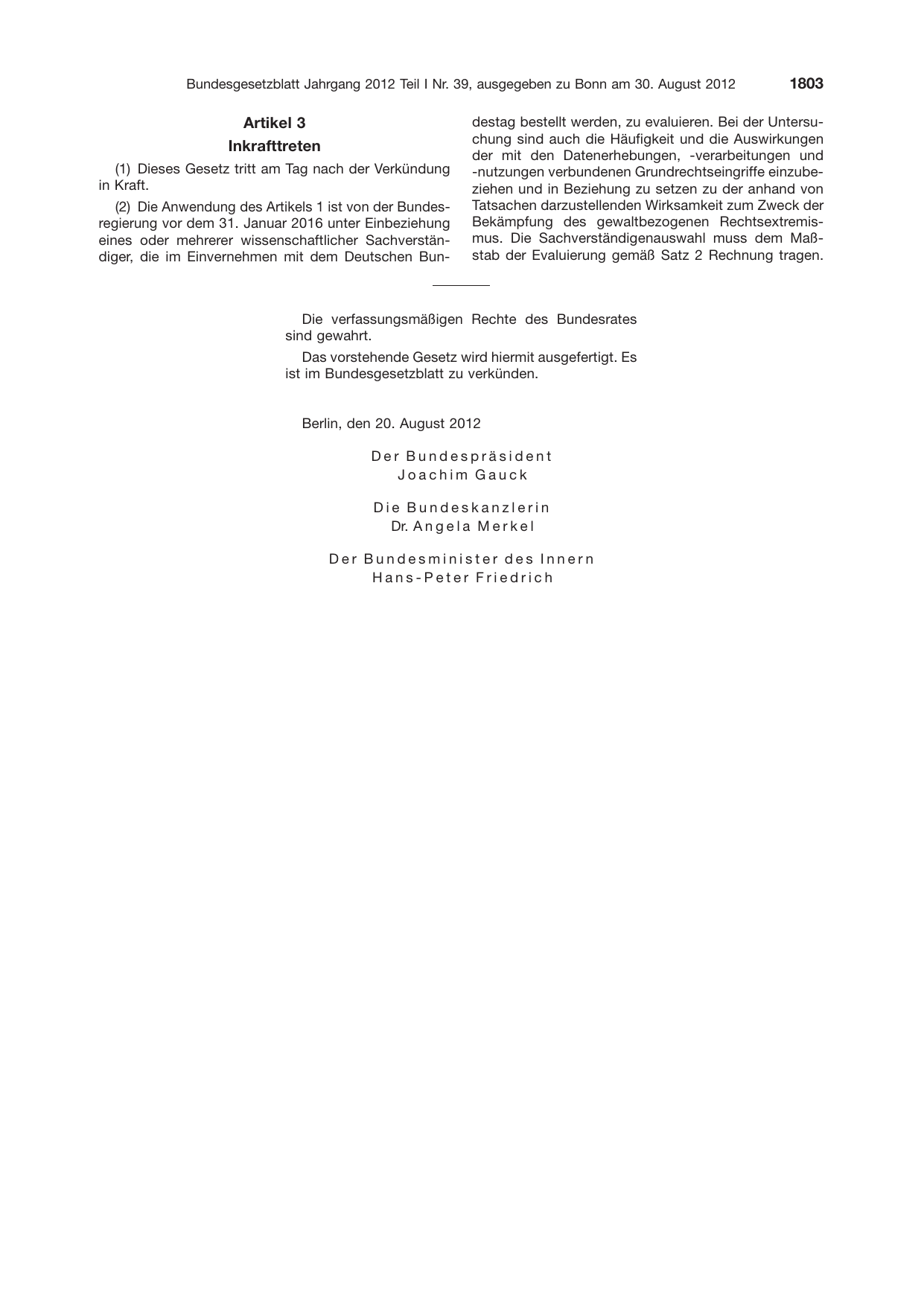 BGBl. 2012, Seite 1803 — Originalseite als Abbildung