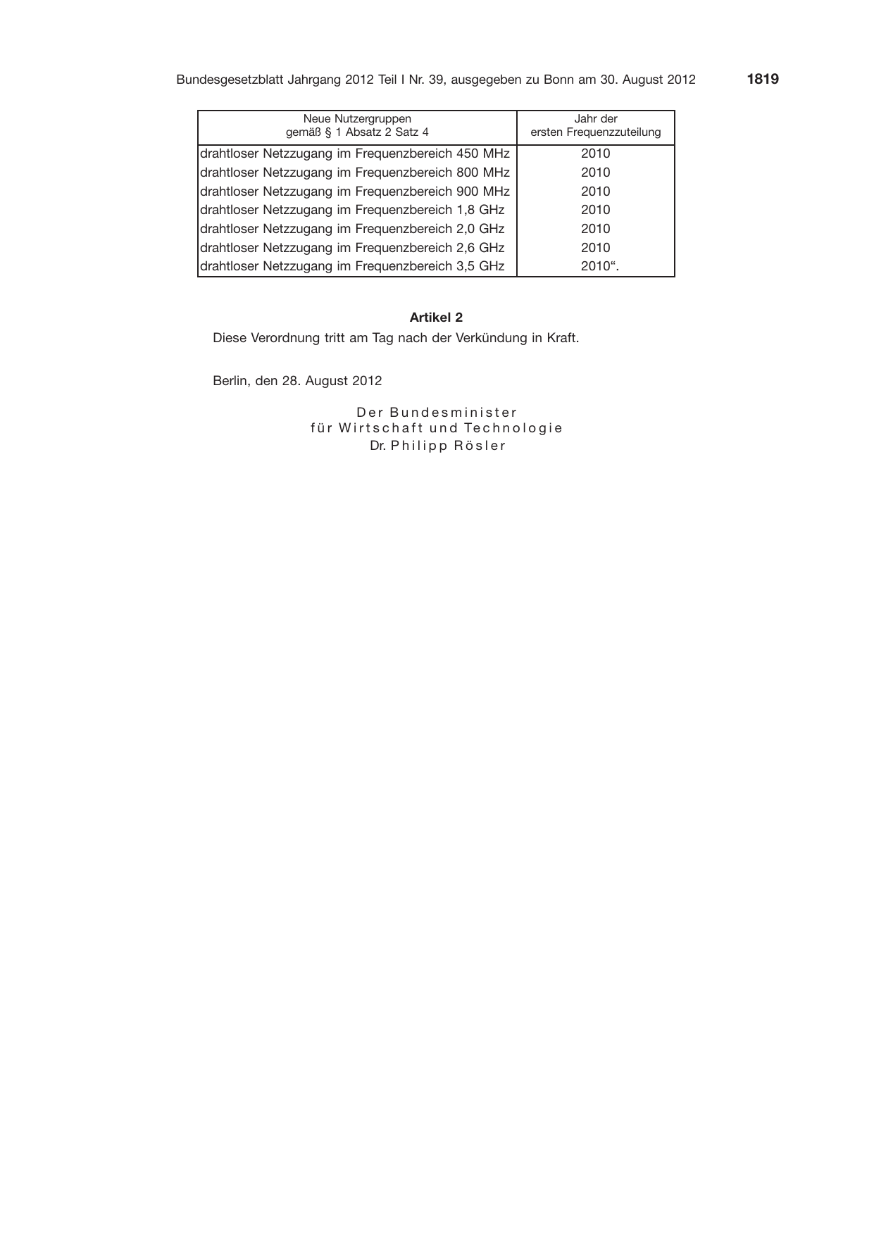 BGBl. 2012, Seite 1819 — Originalseite als Abbildung