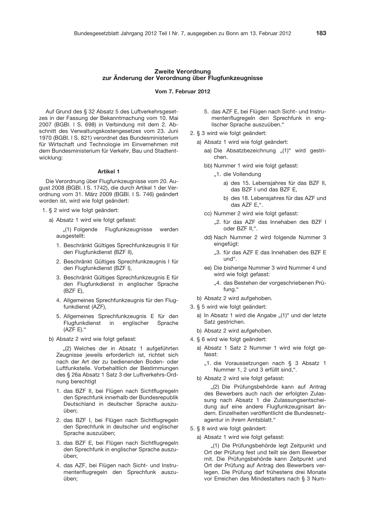BGBl. 2012, Seite 183 — Originalseite als Abbildung