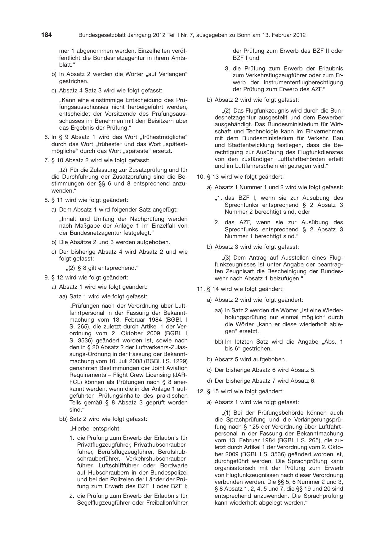 BGBl. 2012, Seite 184 — Originalseite als Abbildung