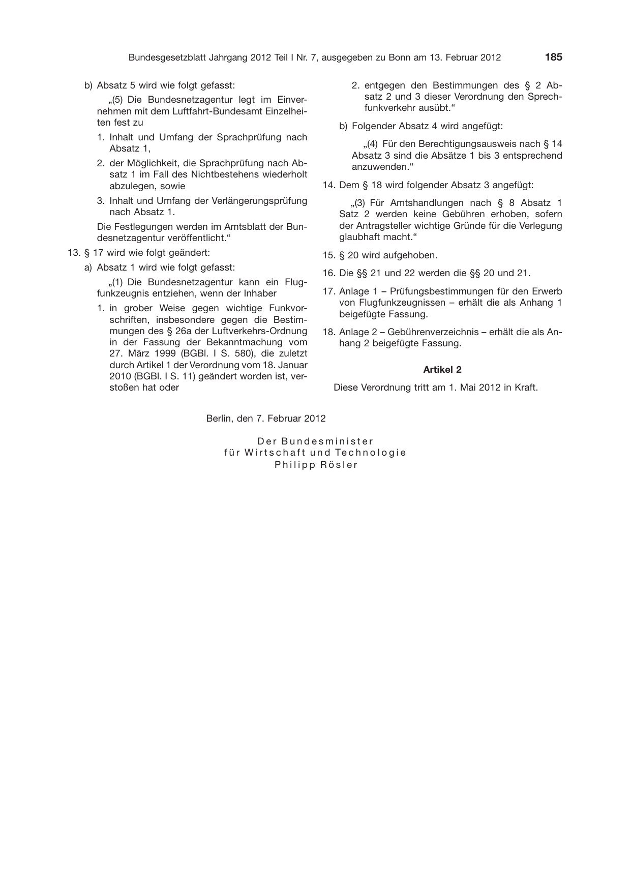 BGBl. 2012, Seite 185 — Originalseite als Abbildung