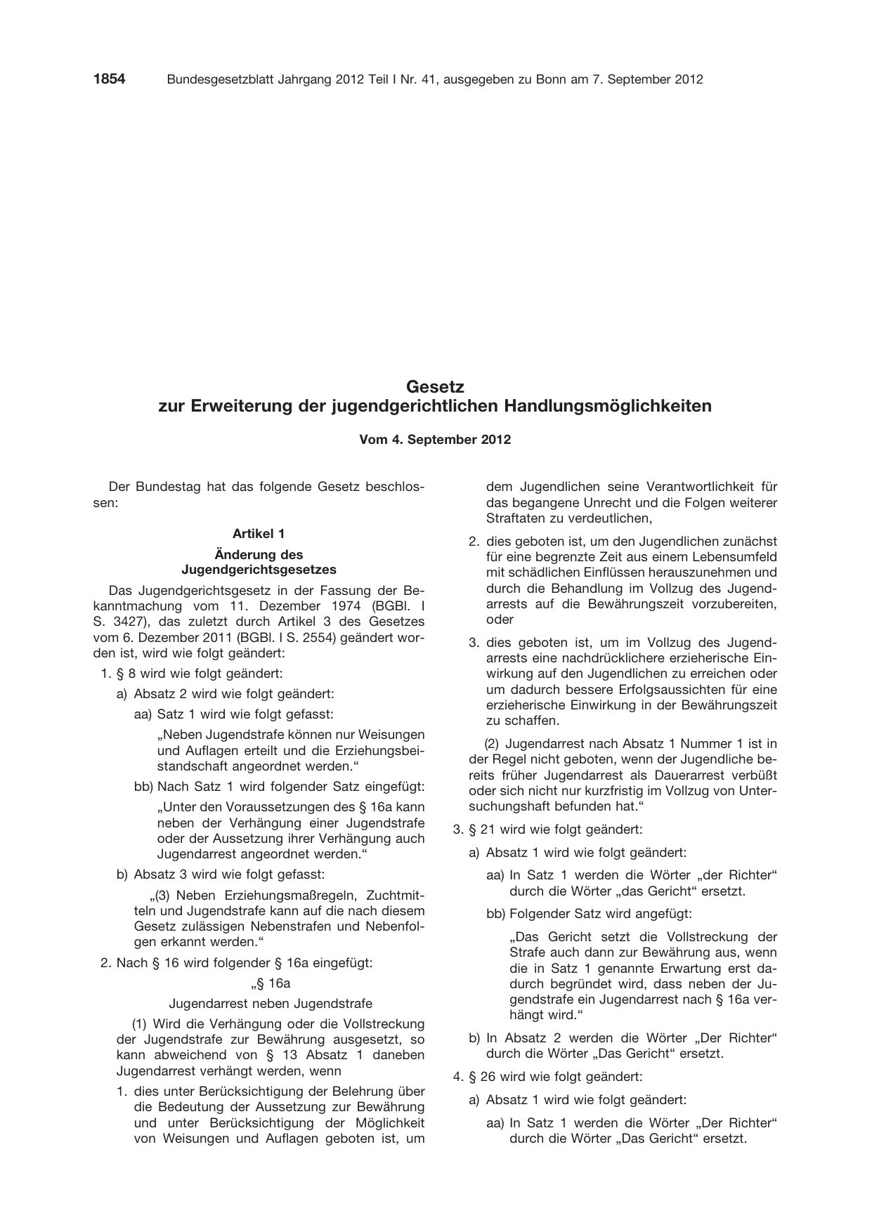 BGBl. 2012, Seite 1854 — Originalseite als Abbildung