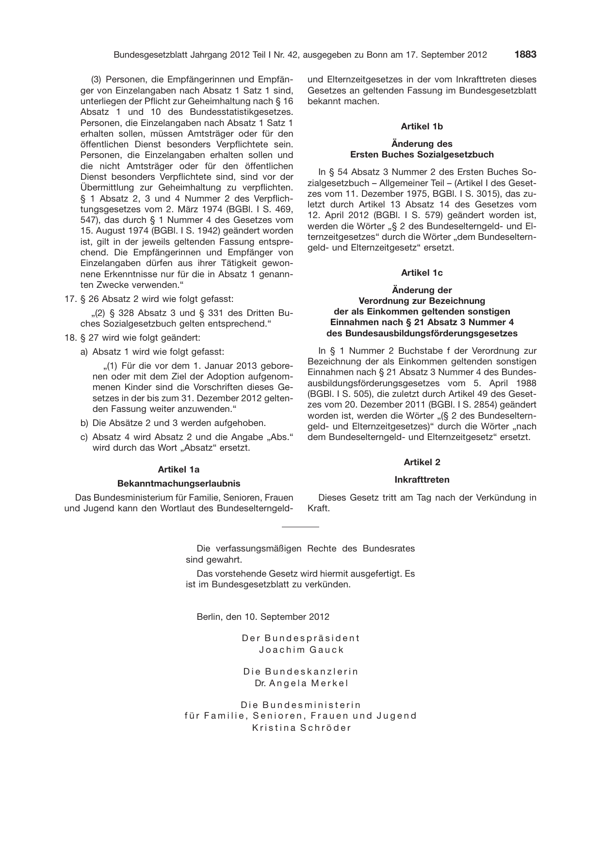 BGBl. 2012, Seite 1883 — Originalseite als Abbildung