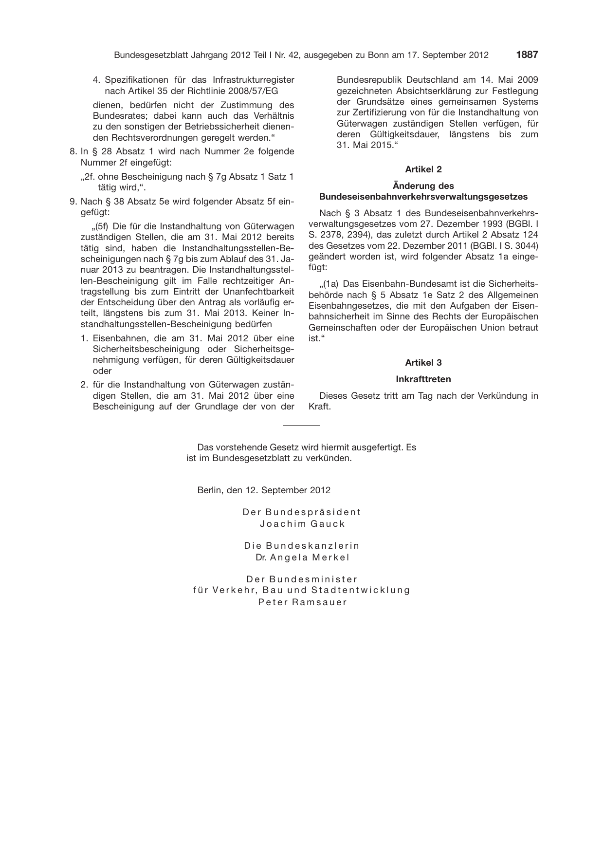 BGBl. 2012, Seite 1887 — Originalseite als Abbildung