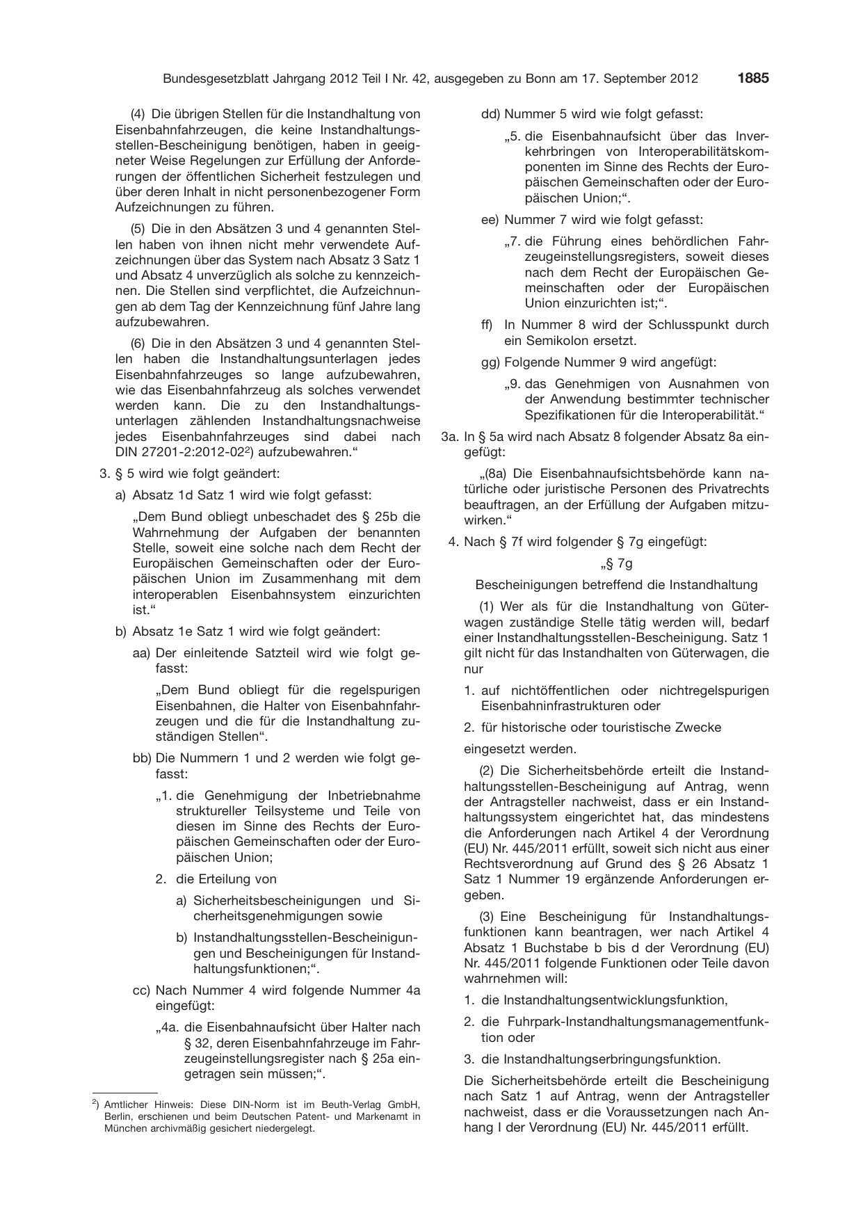 BGBl. 2012, Seite 1885 — Originalseite als Abbildung