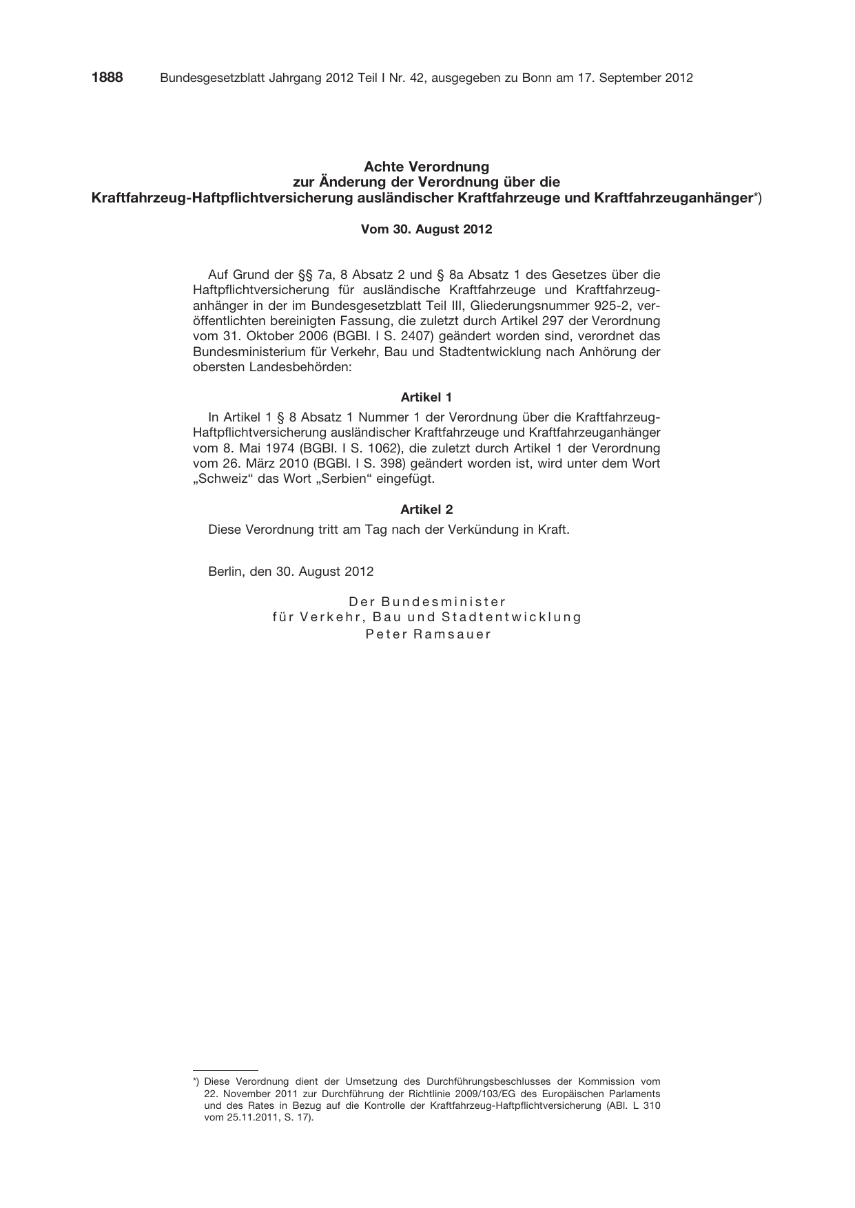 BGBl. 2012, Seite 1888 — Originalseite als Abbildung