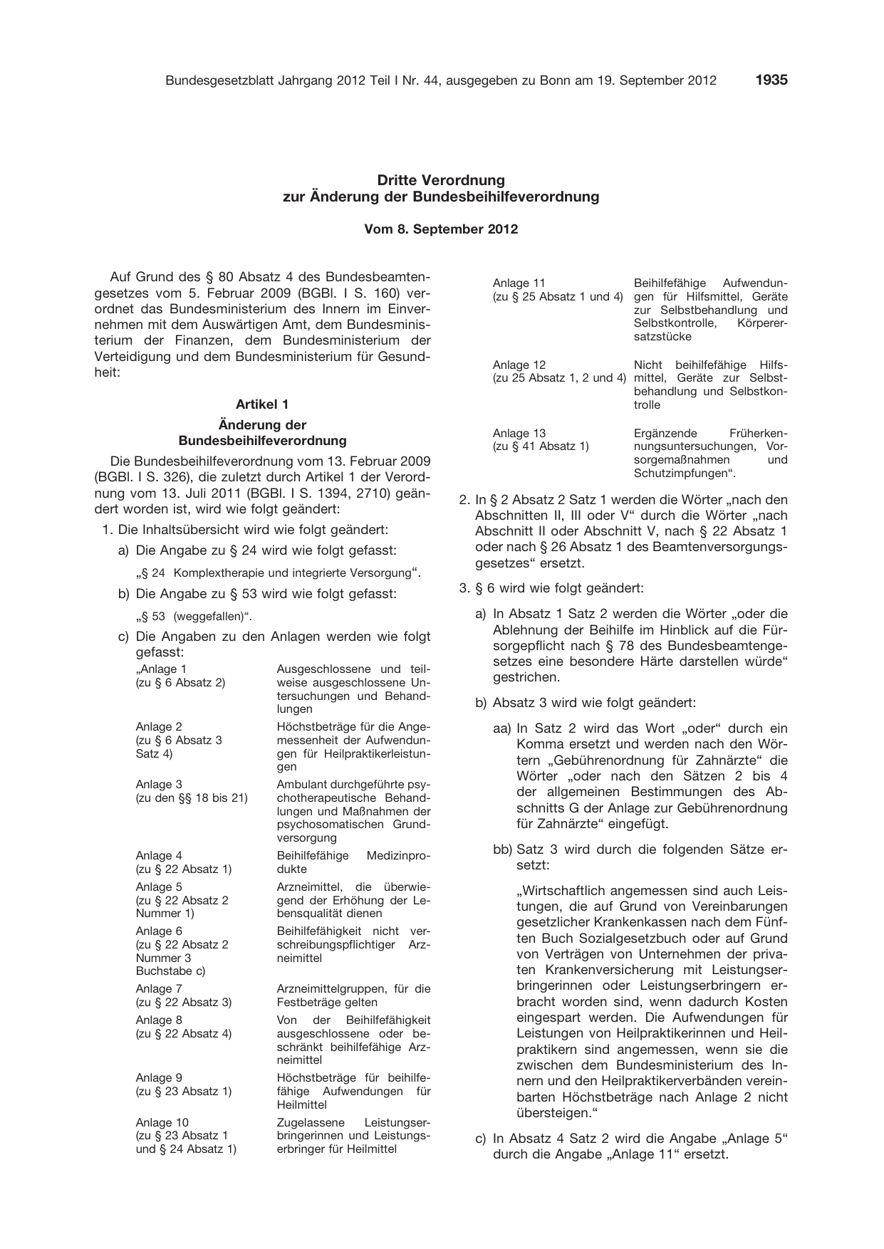 BGBl. 2012, Seite 1935 — Originalseite als Abbildung