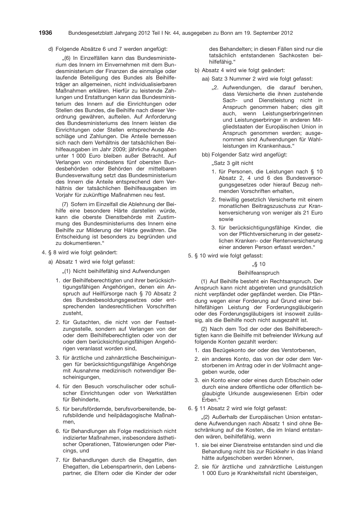 BGBl. 2012, Seite 1936 — Originalseite als Abbildung