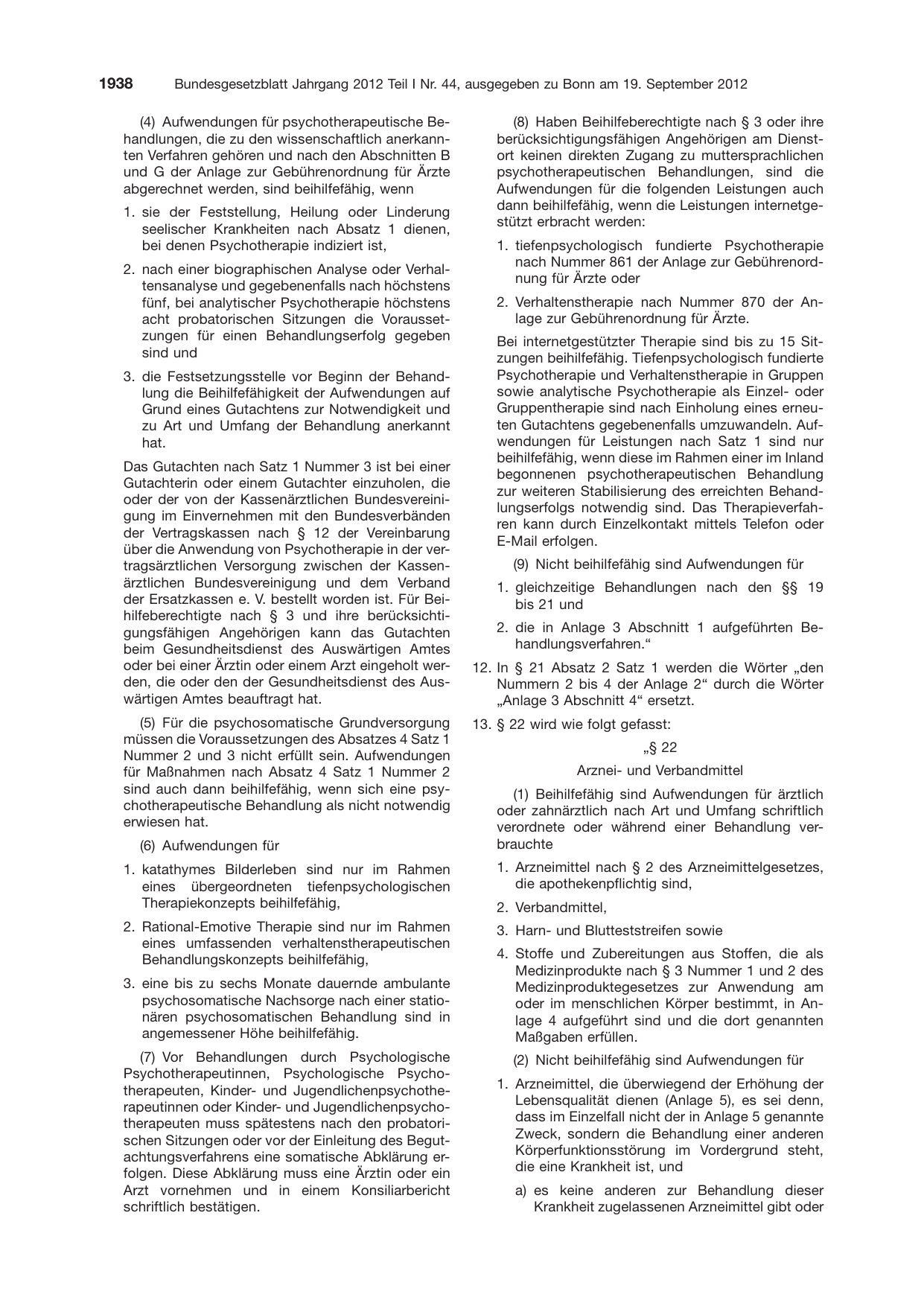 BGBl. 2012, Seite 1938 — Originalseite als Abbildung