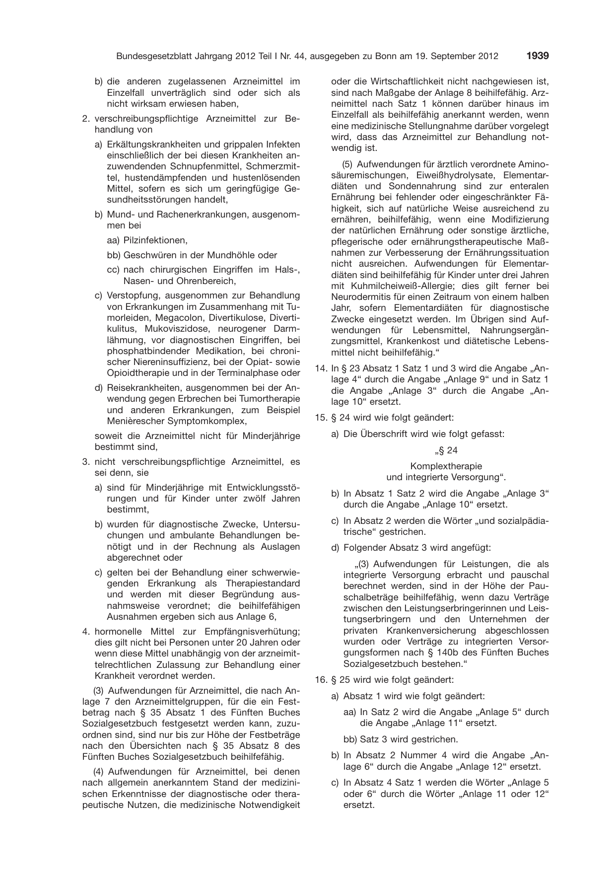 BGBl. 2012, Seite 1939 — Originalseite als Abbildung