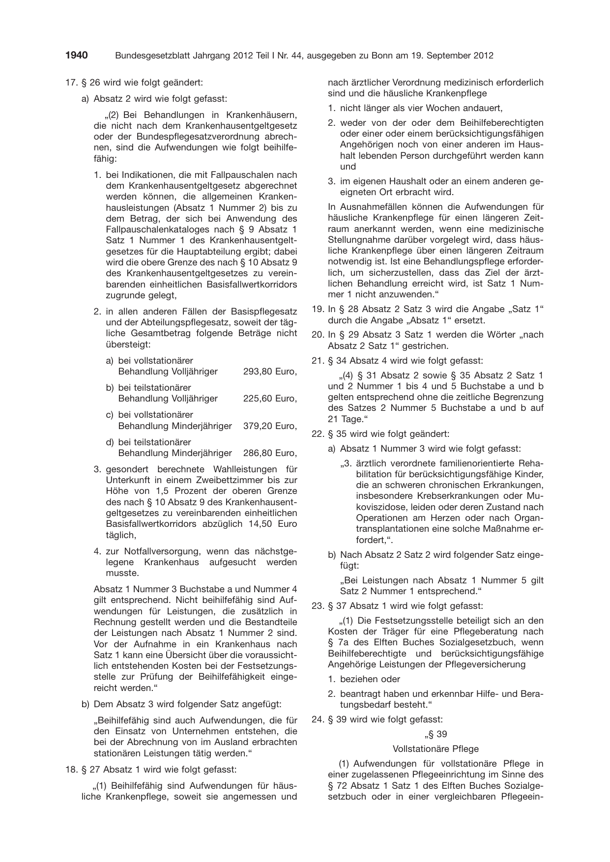 BGBl. 2012, Seite 1940 — Originalseite als Abbildung