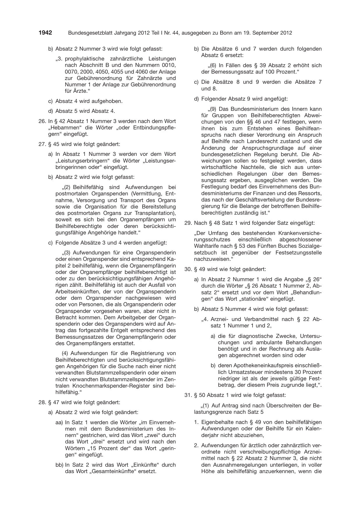BGBl. 2012, Seite 1942 — Originalseite als Abbildung