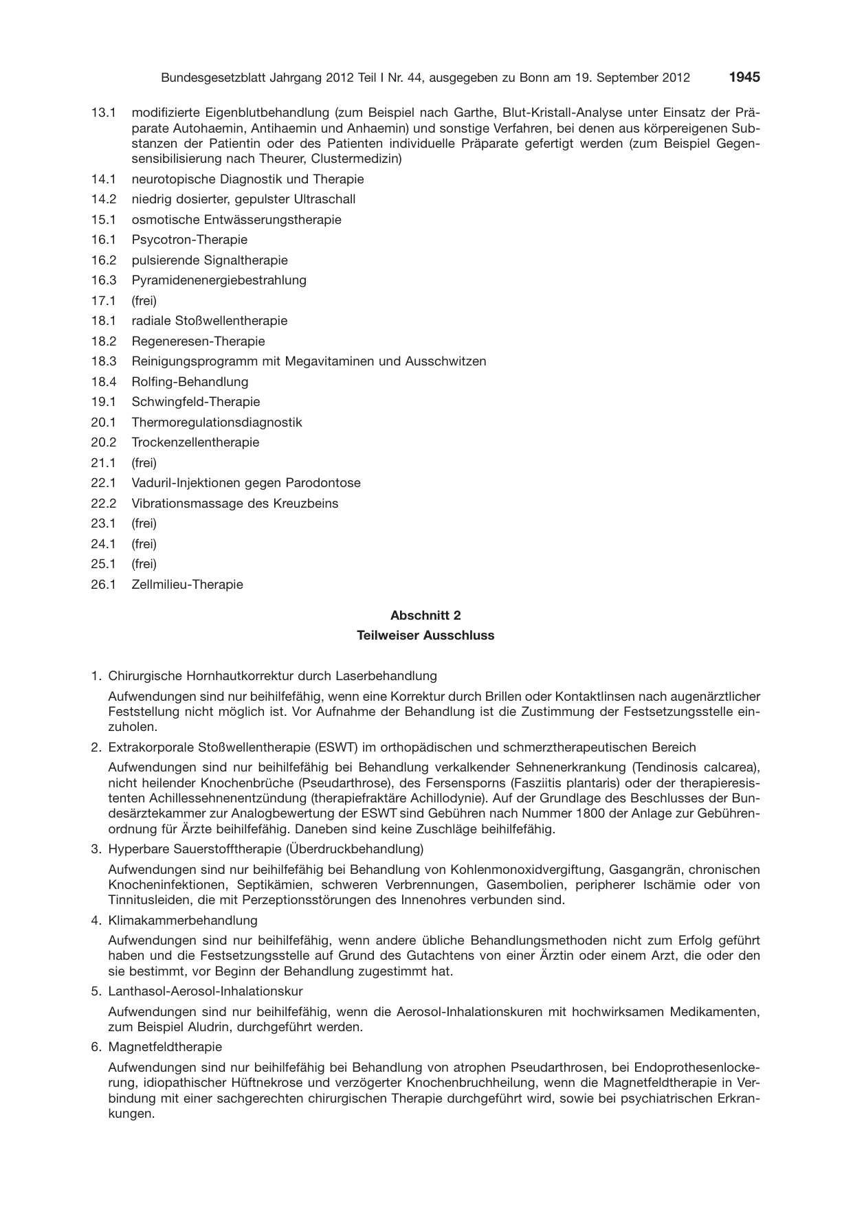 BGBl. 2012, Seite 1945 — Originalseite als Abbildung