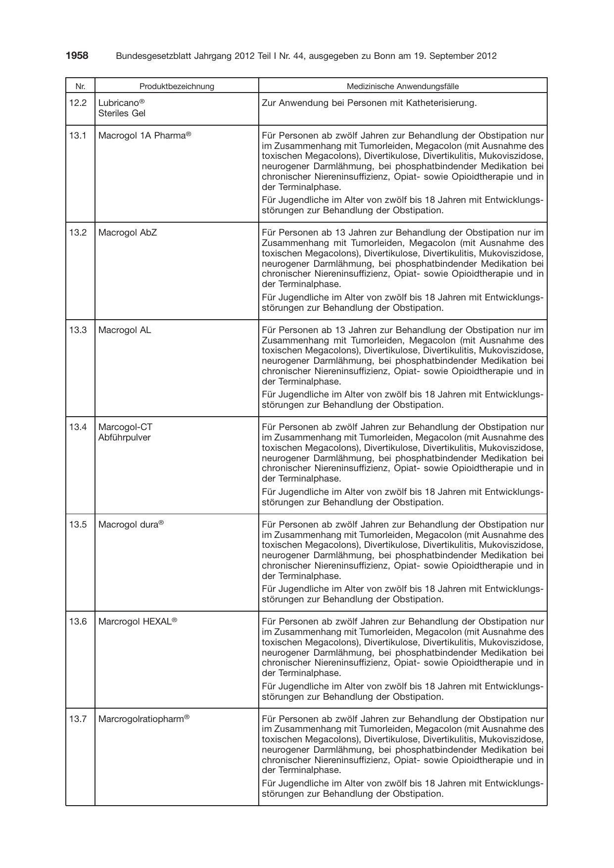 BGBl. 2012, Seite 1958 — Originalseite als Abbildung