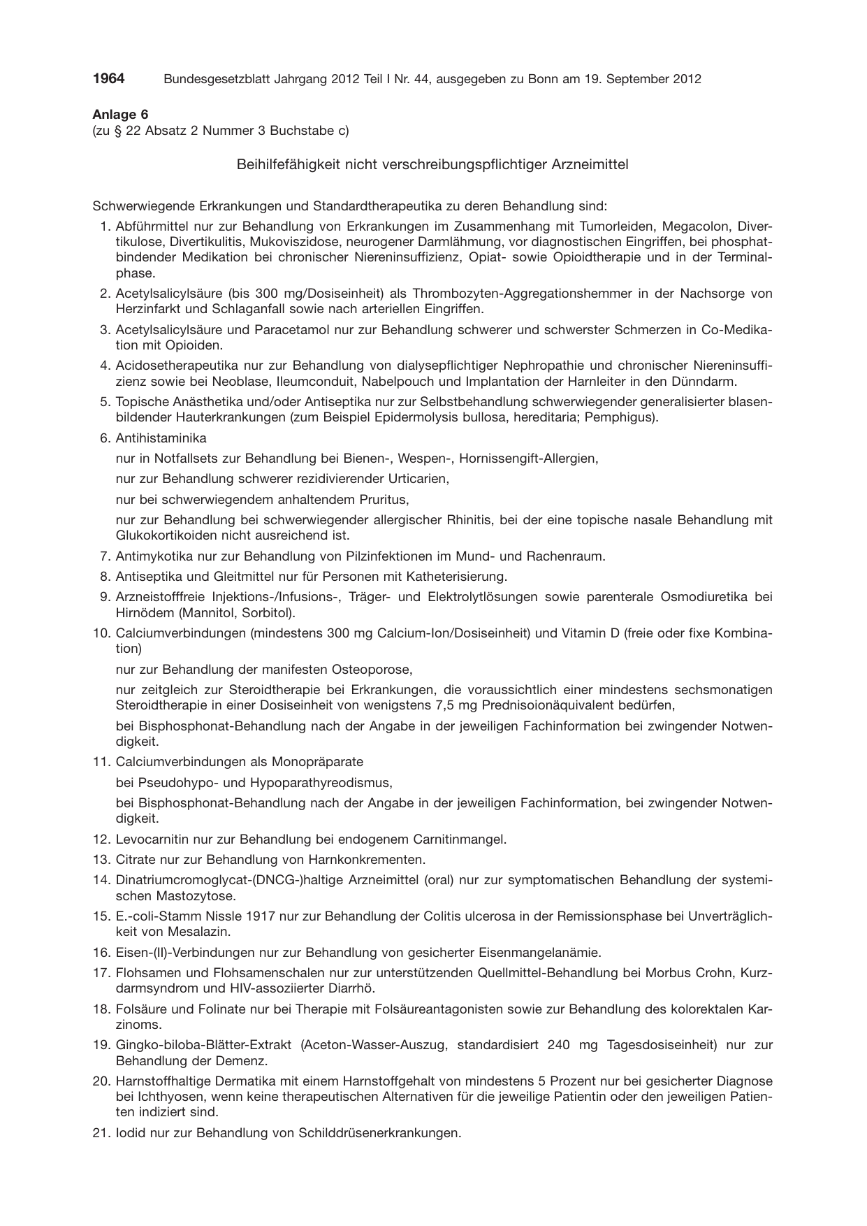 BGBl. 2012, Seite 1964 — Originalseite als Abbildung