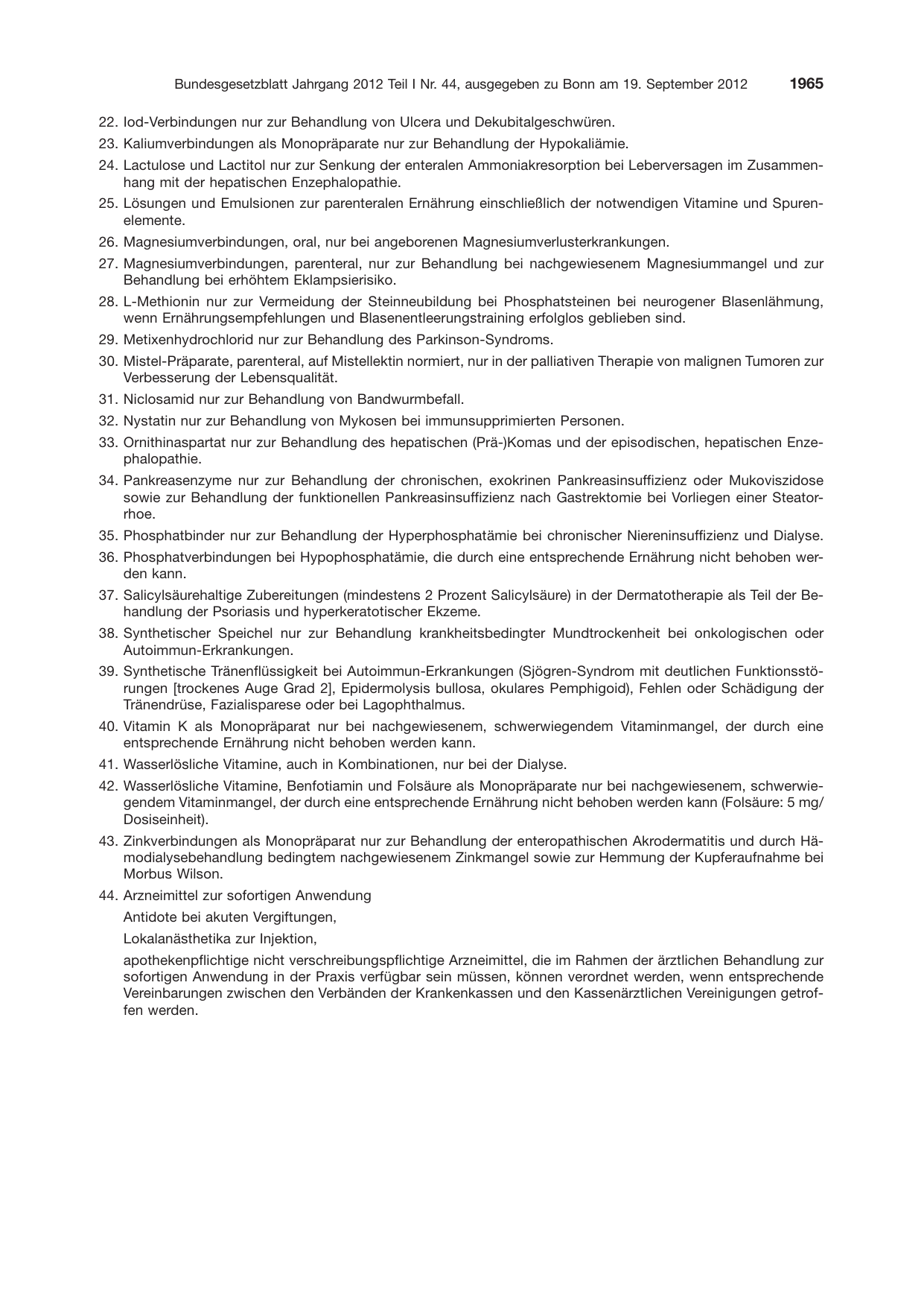 BGBl. 2012, Seite 1965 — Originalseite als Abbildung