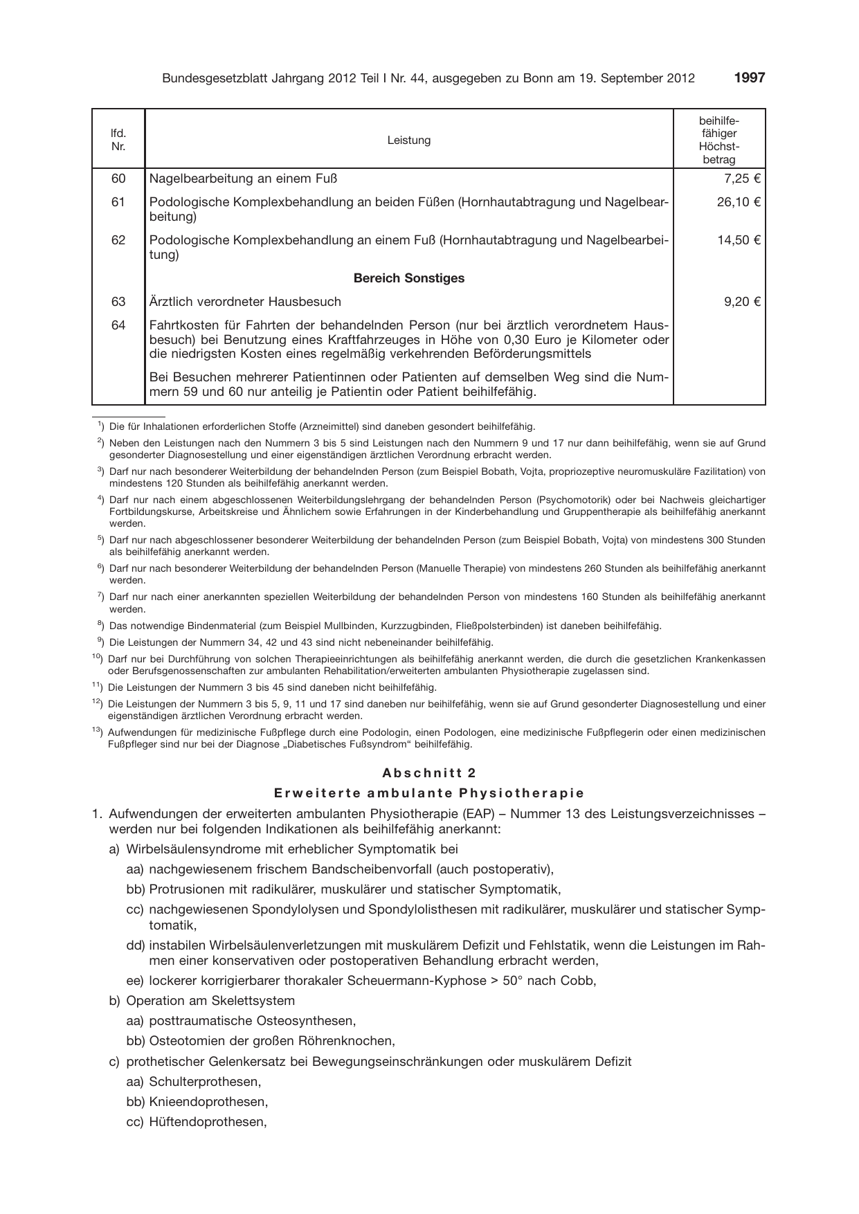 BGBl. 2012, Seite 1997 — Originalseite als Abbildung