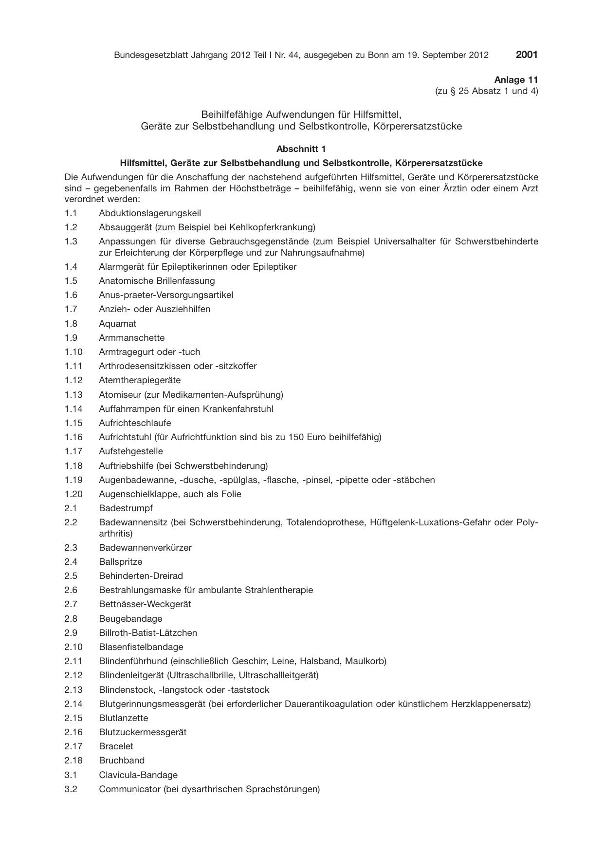 BGBl. 2012, Seite 2001 — Originalseite als Abbildung