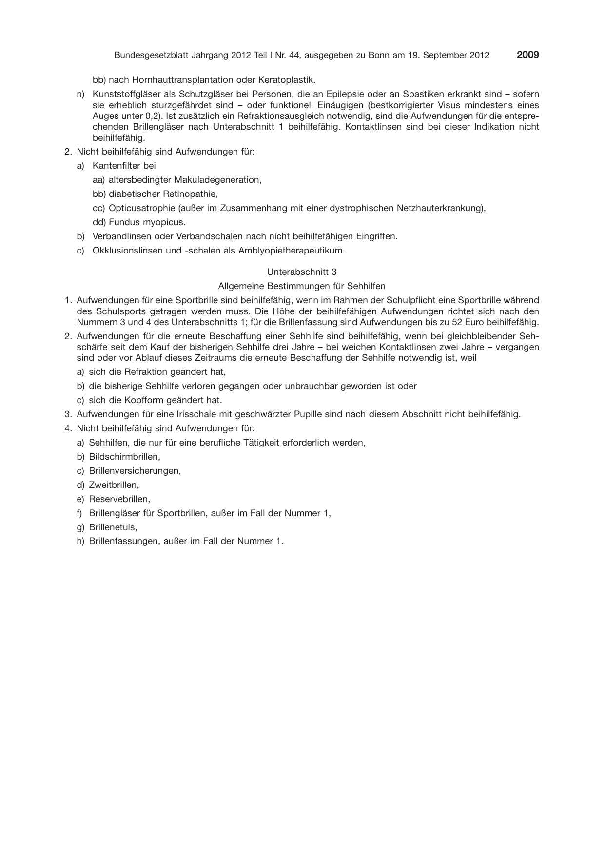 BGBl. 2012, Seite 2009 — Originalseite als Abbildung