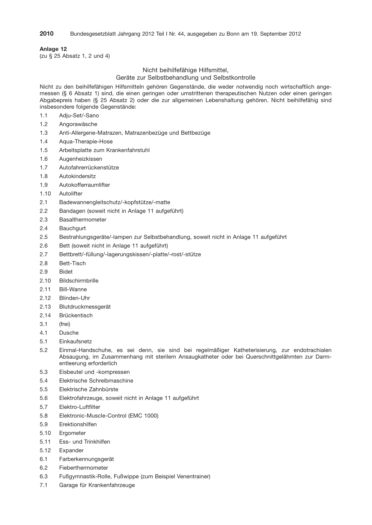 BGBl. 2012, Seite 2010 — Originalseite als Abbildung
