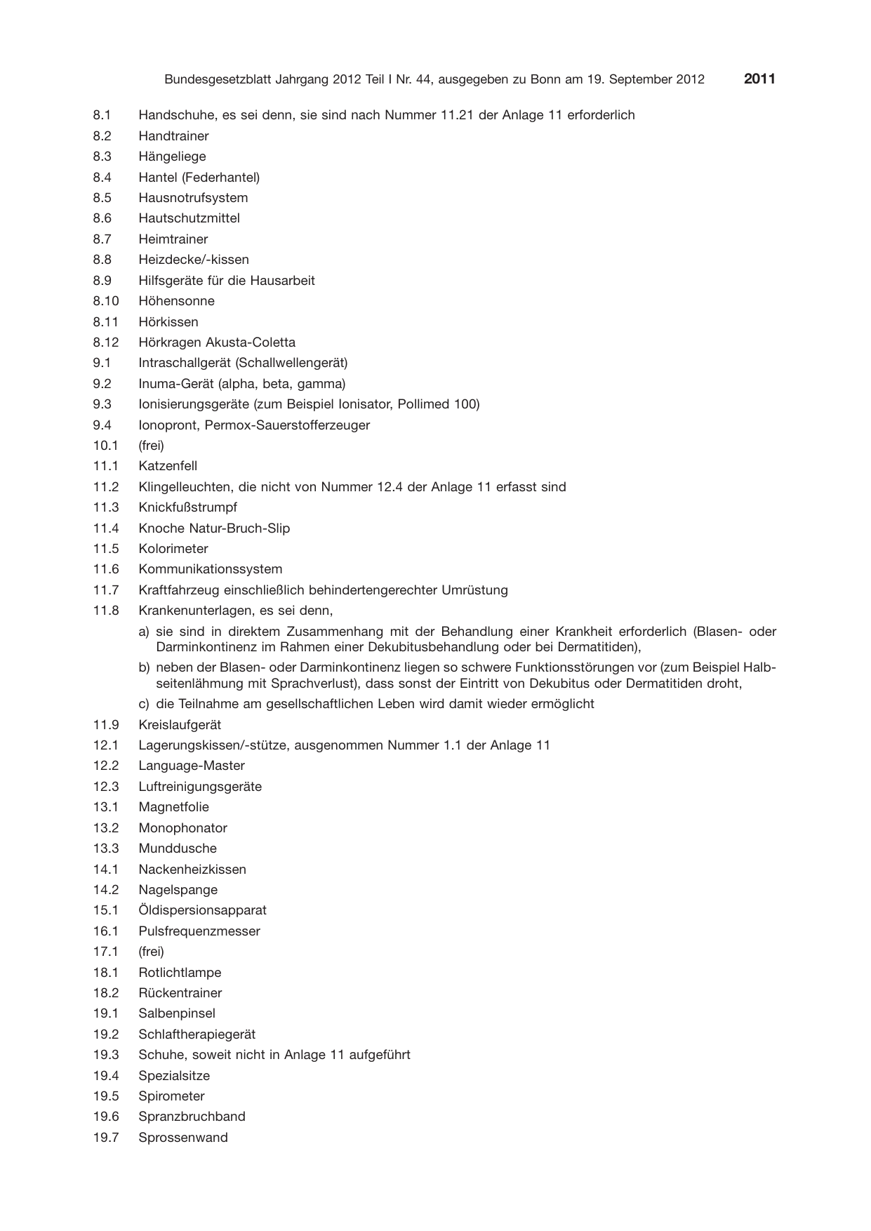 BGBl. 2012, Seite 2011 — Originalseite als Abbildung