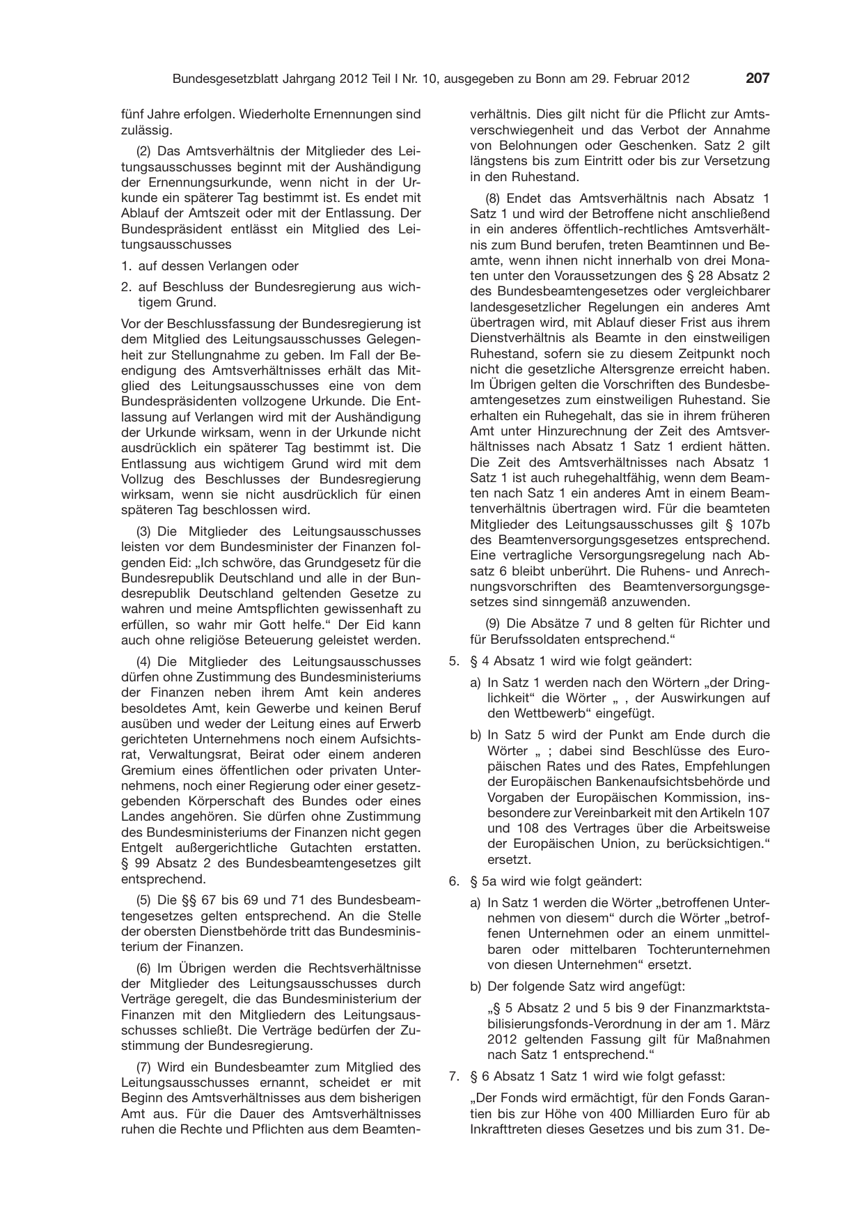 BGBl. 2012, Seite 207 — Originalseite als Abbildung