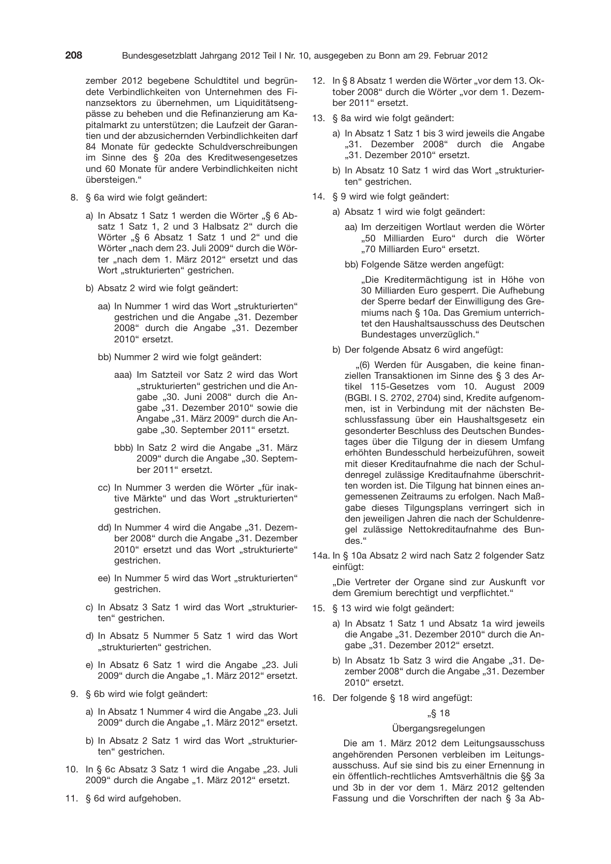 BGBl. 2012, Seite 208 — Originalseite als Abbildung