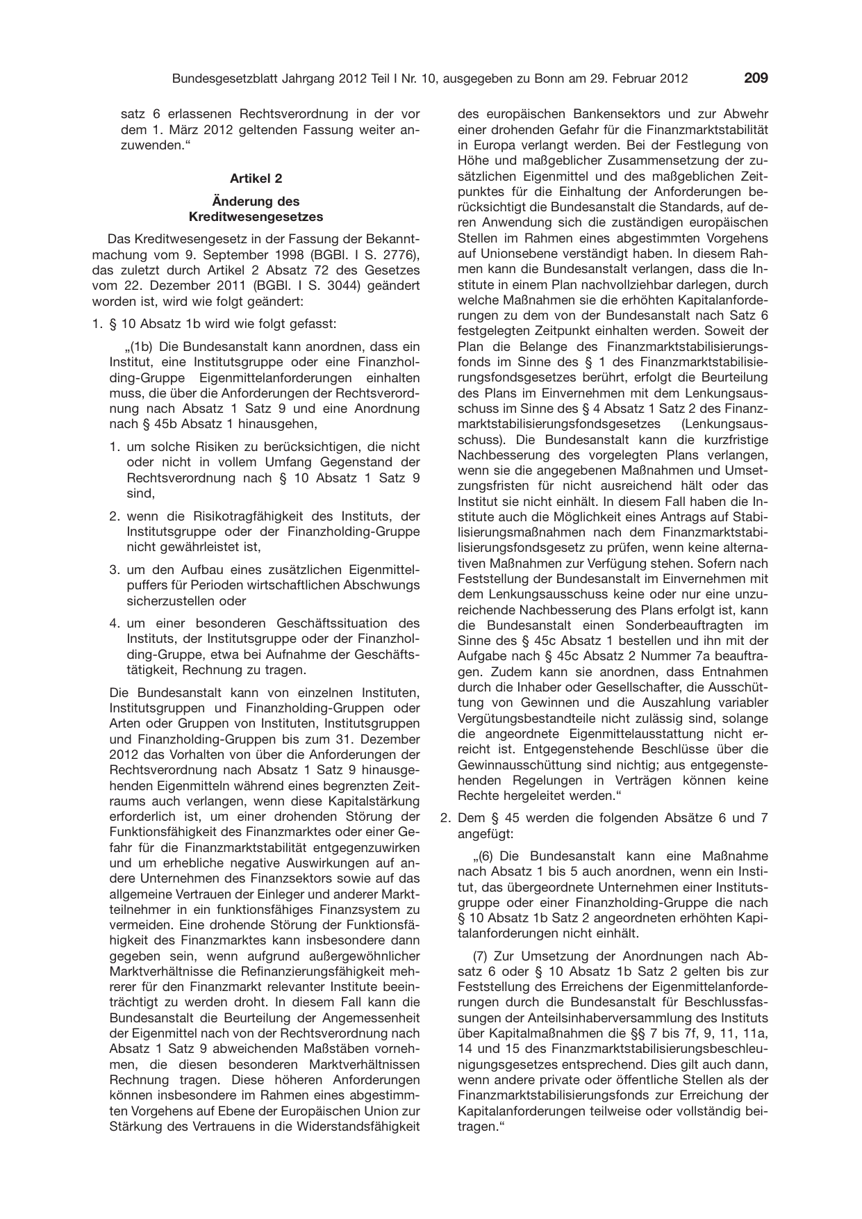 BGBl. 2012, Seite 209 — Originalseite als Abbildung