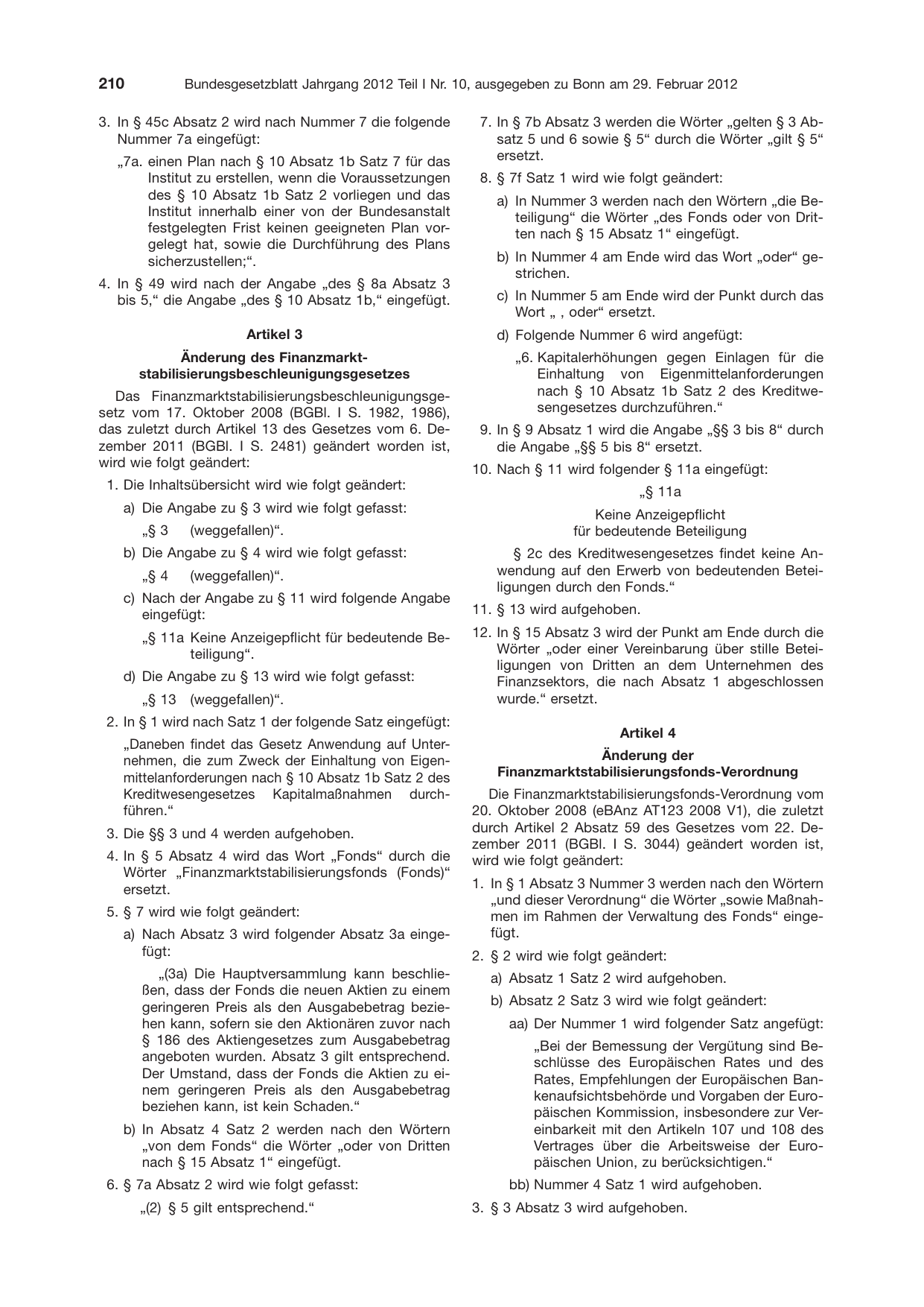 BGBl. 2012, Seite 210 — Originalseite als Abbildung