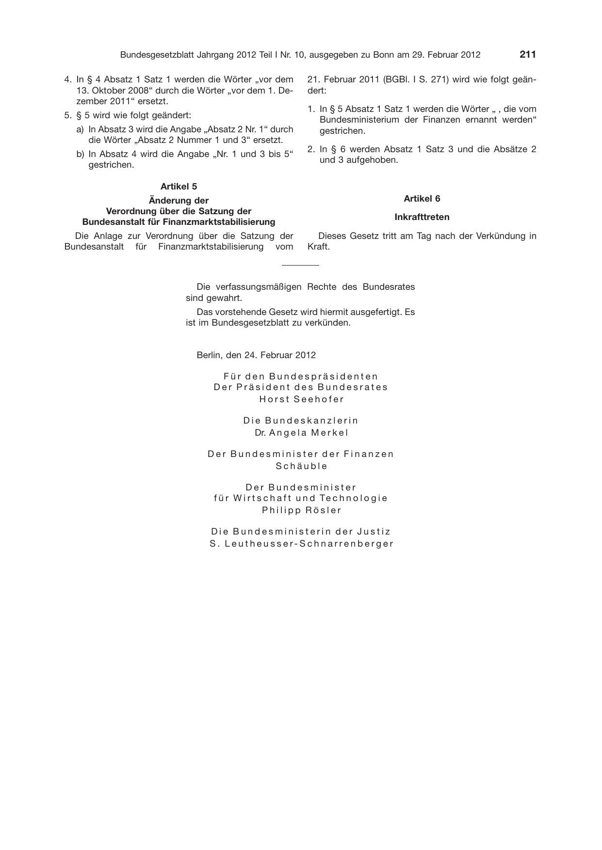 BGBl. 2012, Seite 211 — Originalseite als Abbildung