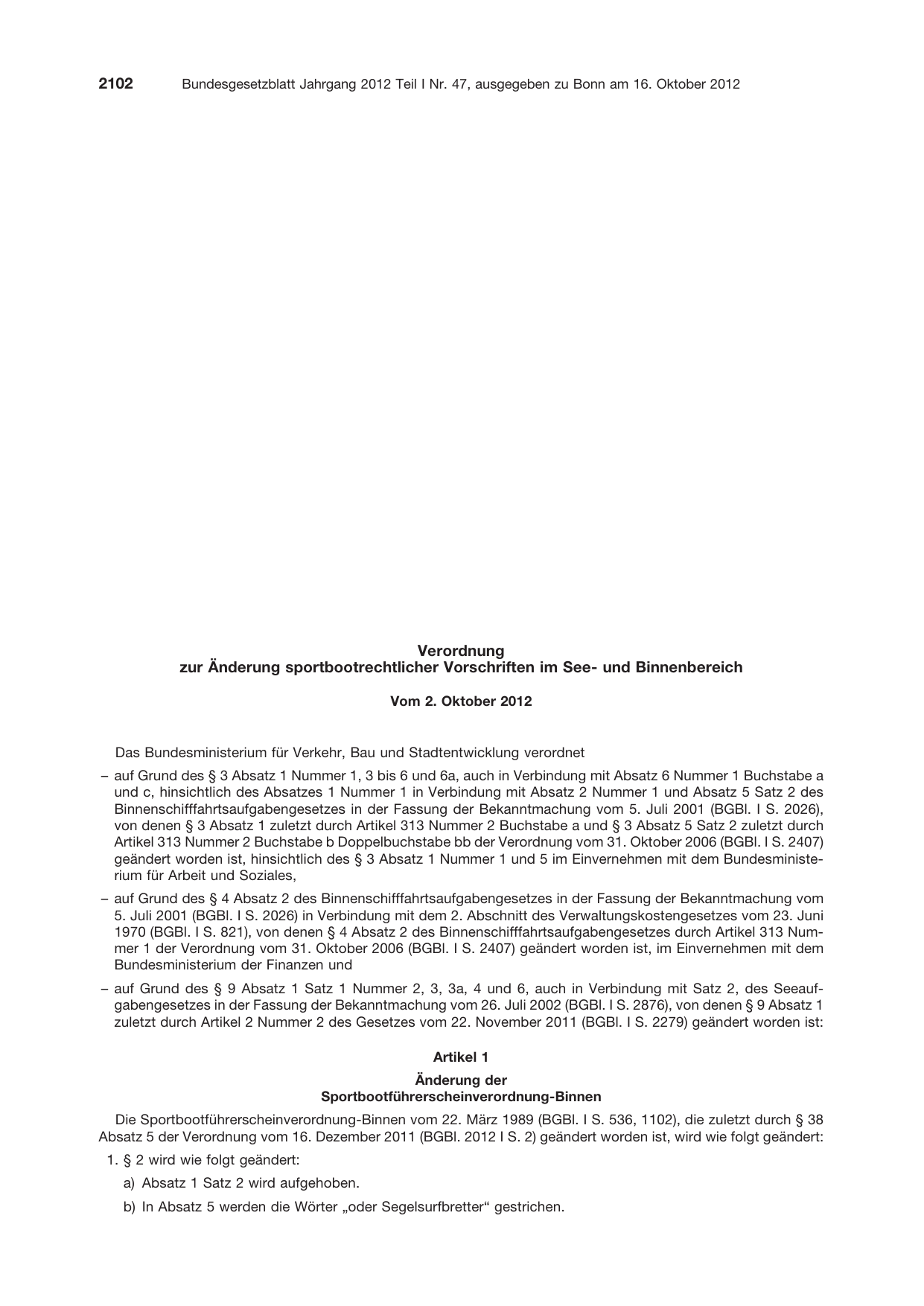 BGBl. 2012, Seite 2102 — Originalseite als Abbildung