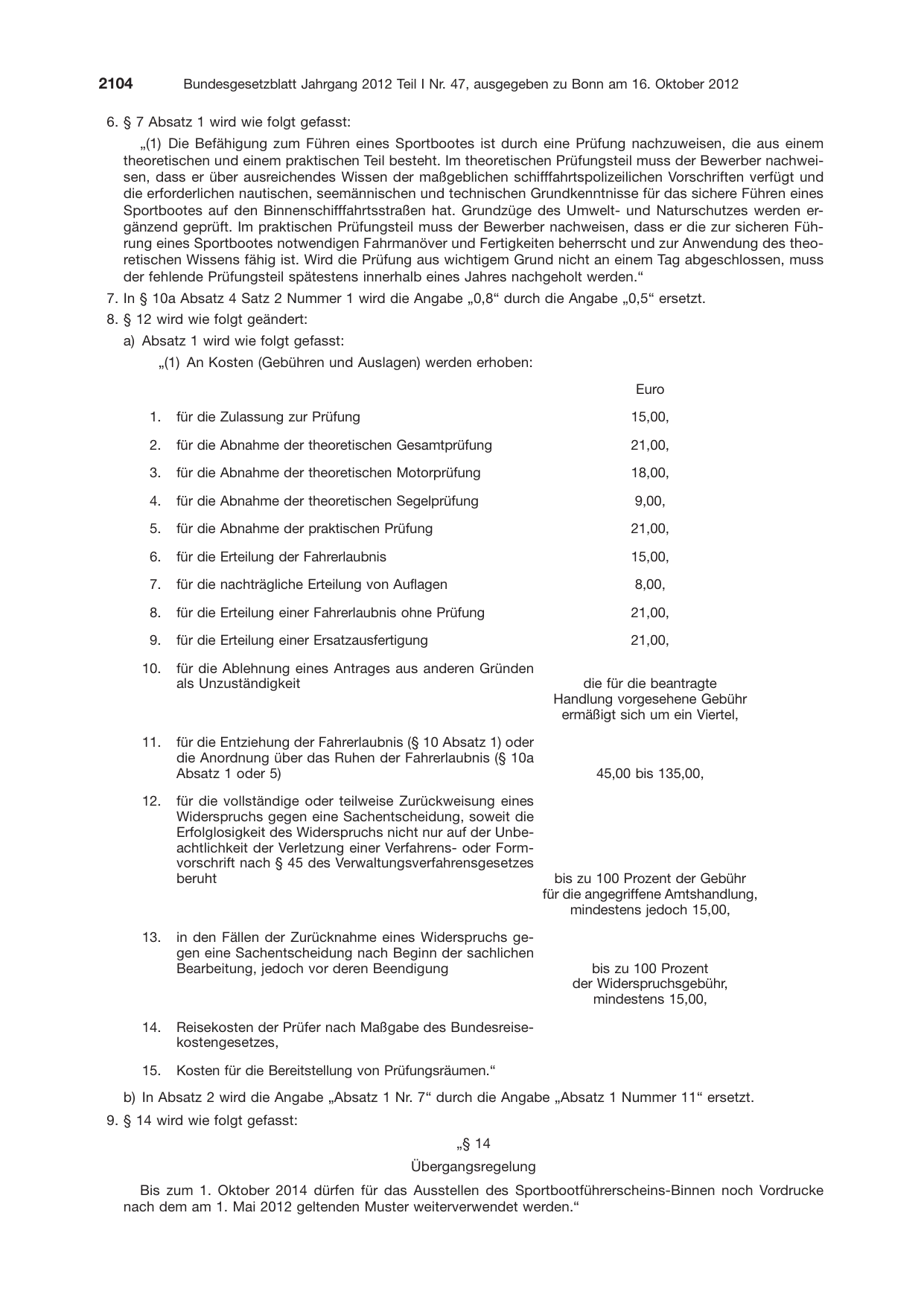 BGBl. 2012, Seite 2104 — Originalseite als Abbildung