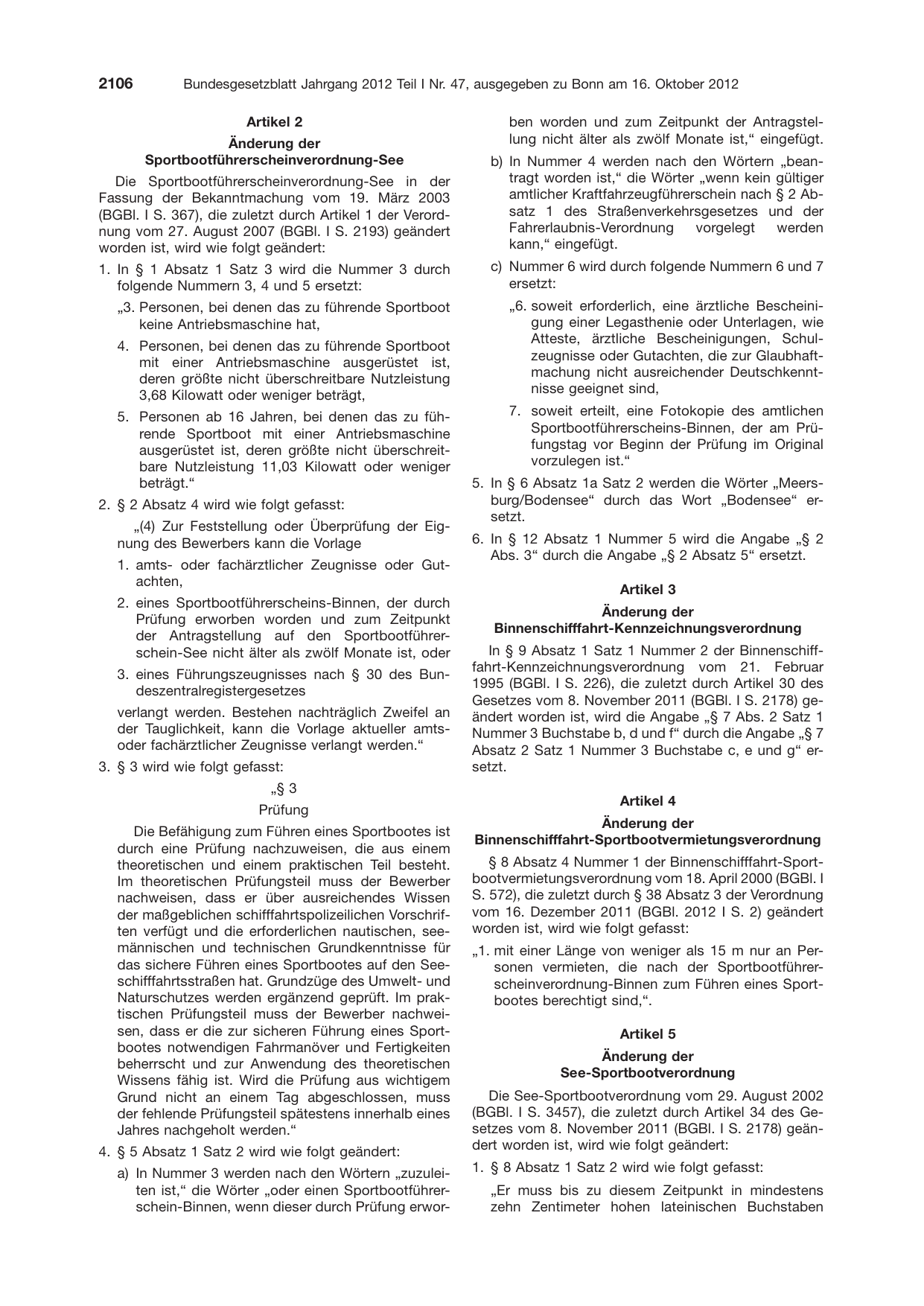 BGBl. 2012, Seite 2106 — Originalseite als Abbildung