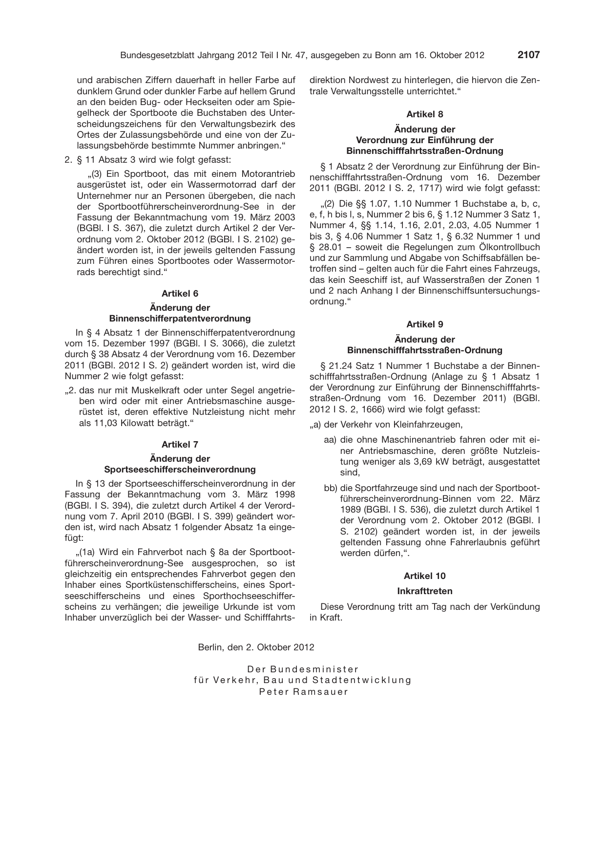 BGBl. 2012, Seite 2107 — Originalseite als Abbildung