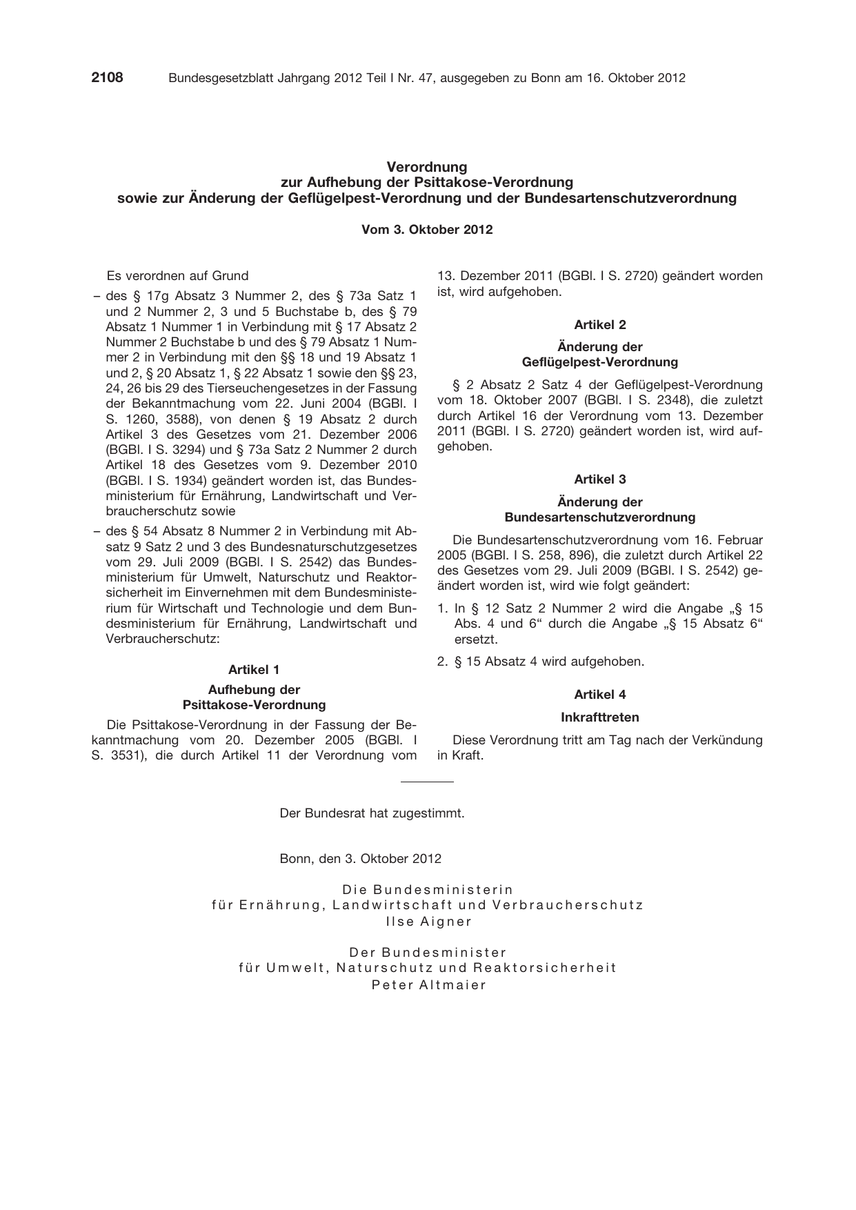 BGBl. 2012, Seite 2108 — Originalseite als Abbildung