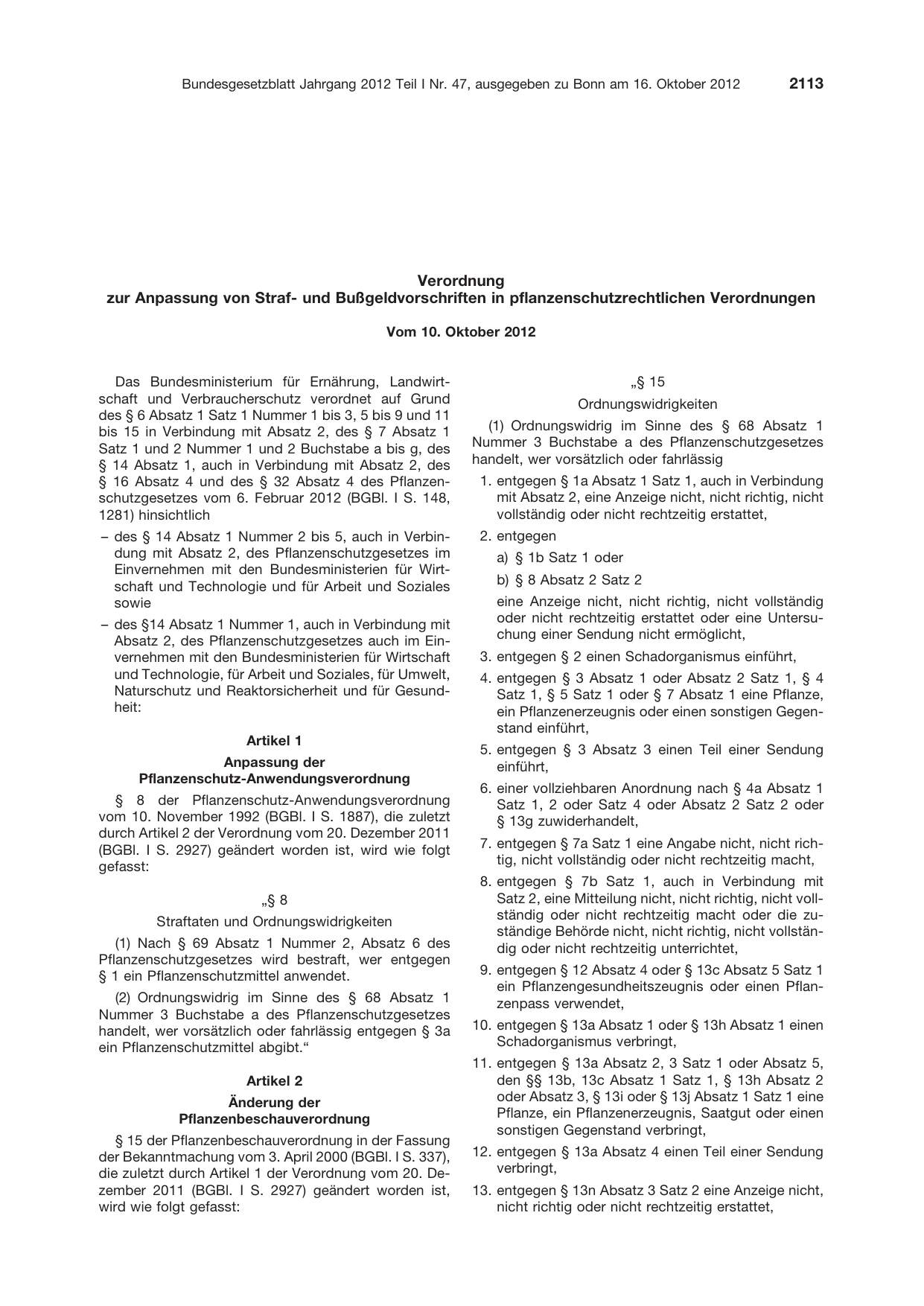 BGBl. 2012, Seite 2113 — Originalseite als Abbildung